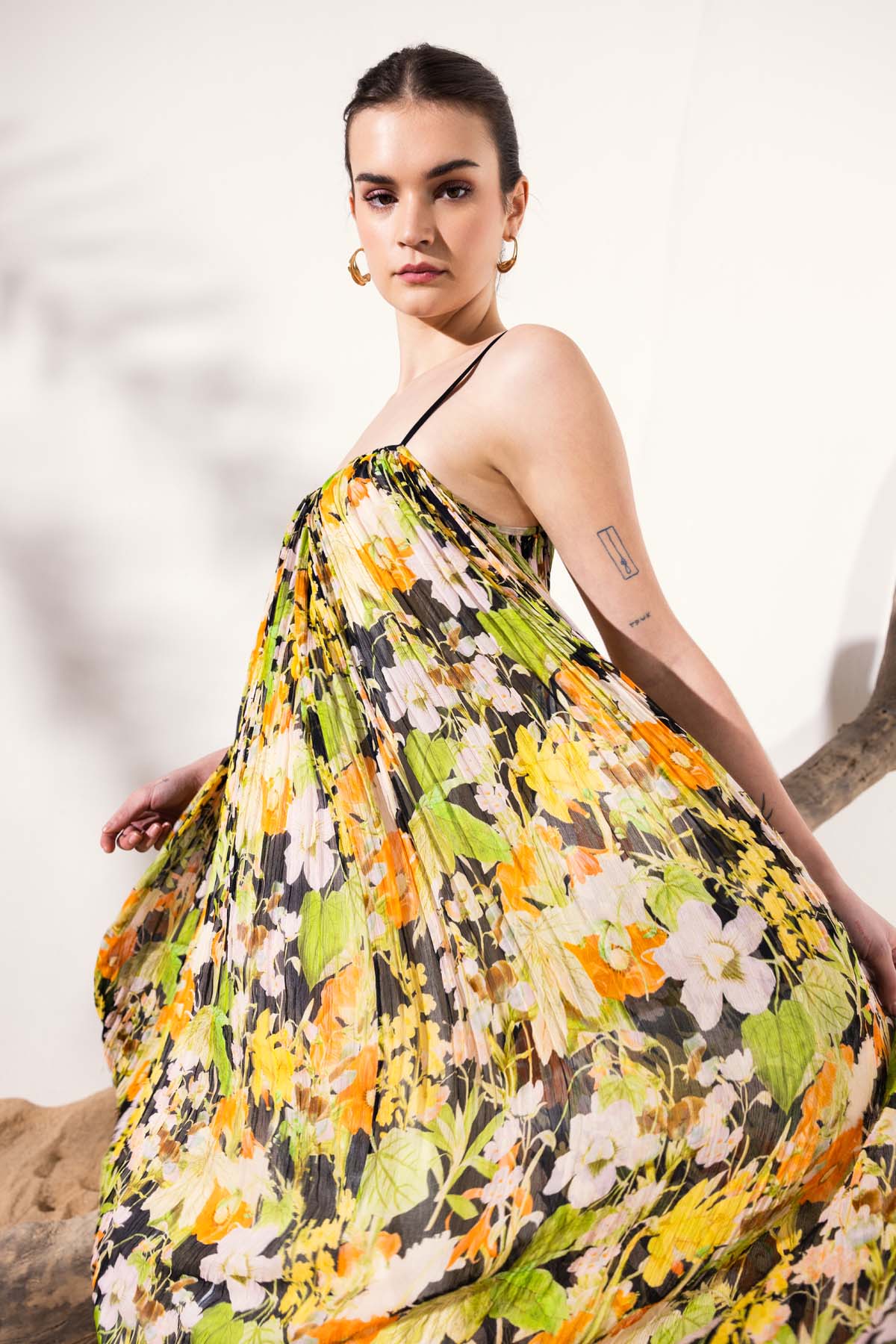 Floral Print Long Chiffon Dress