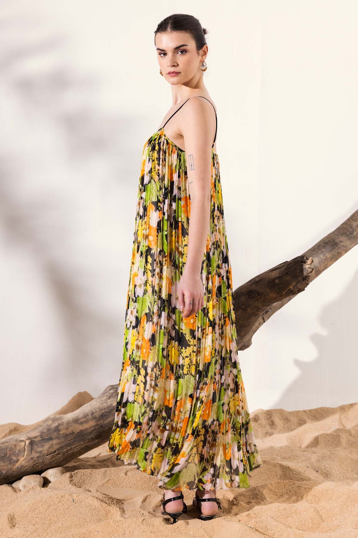 Floral Print Long Chiffon Dress
