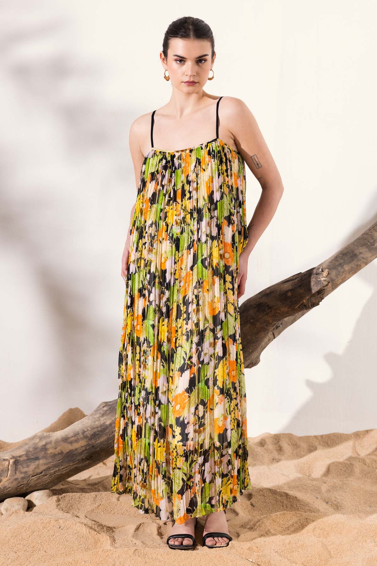 Floral Print Long Chiffon Dress