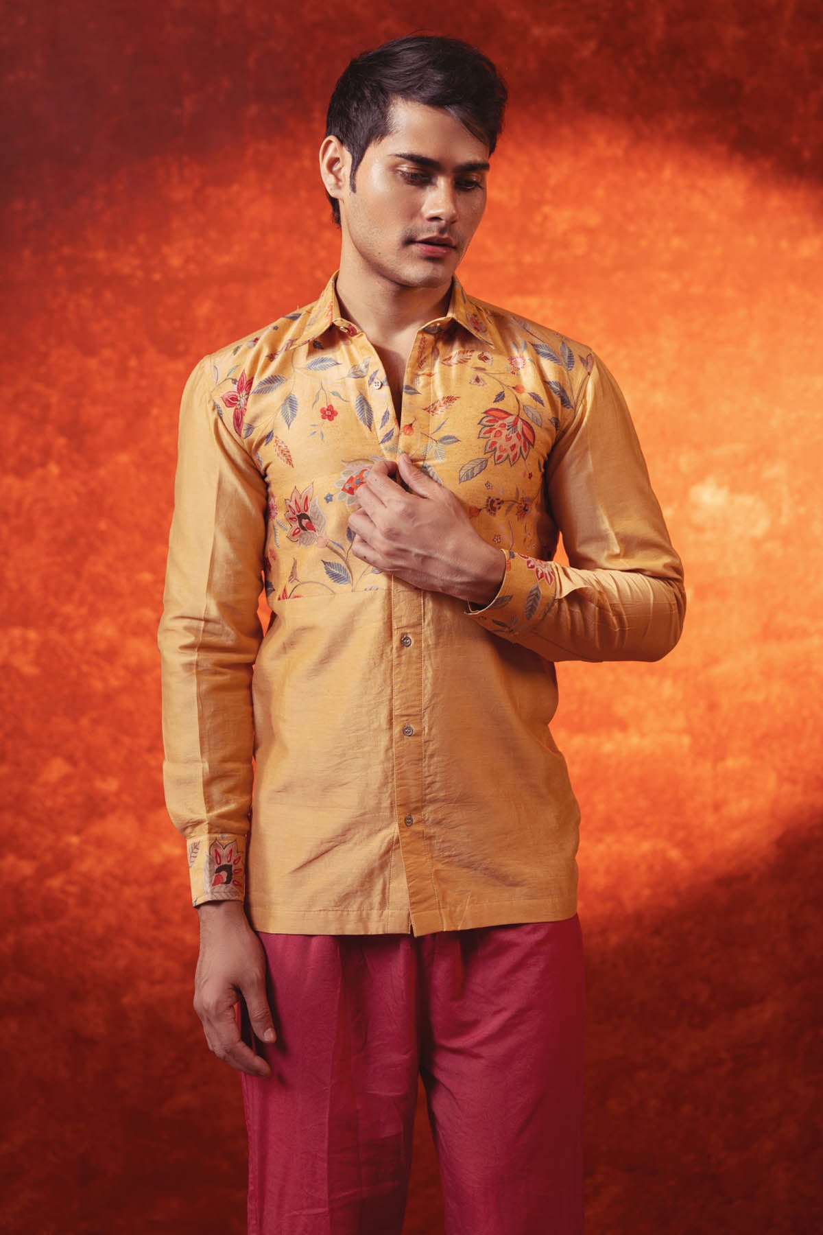 Floral Print Silk Chanderi Shirt