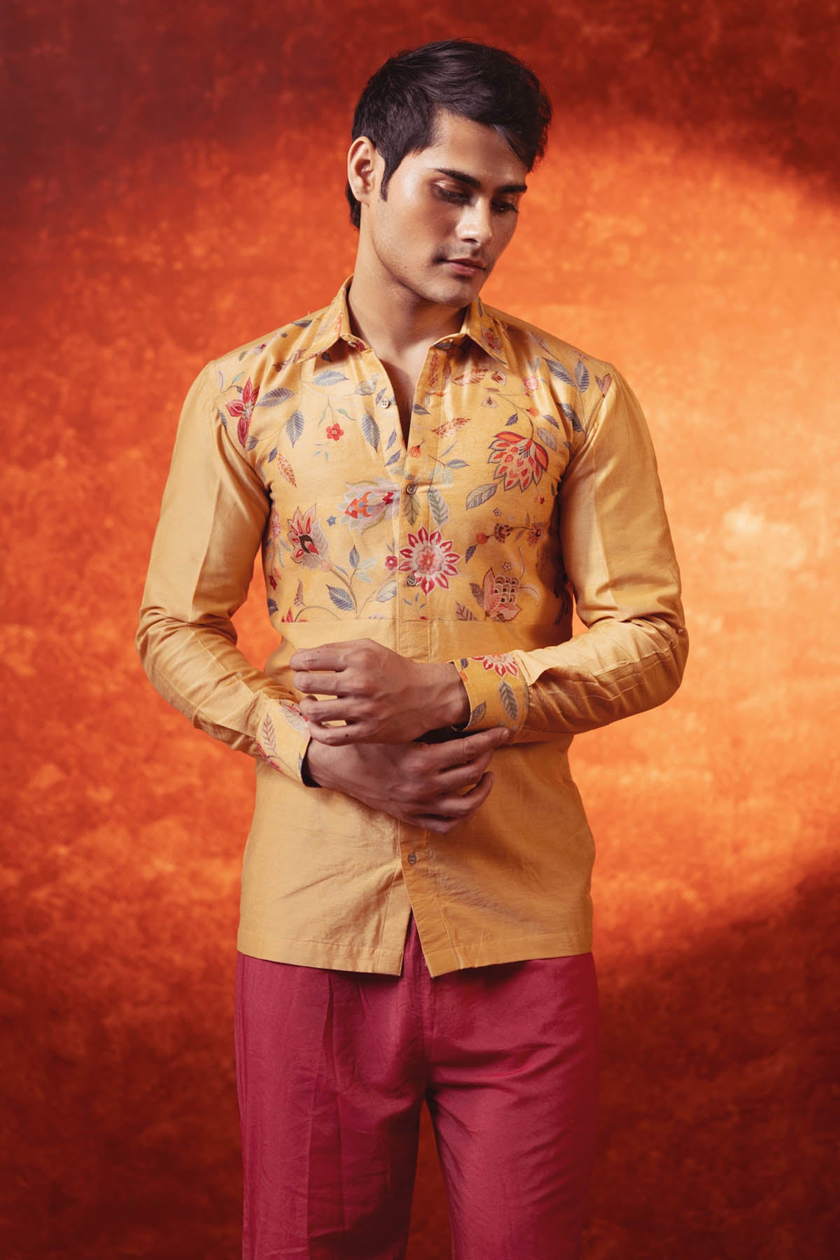 Floral Print Silk Chanderi Shirt