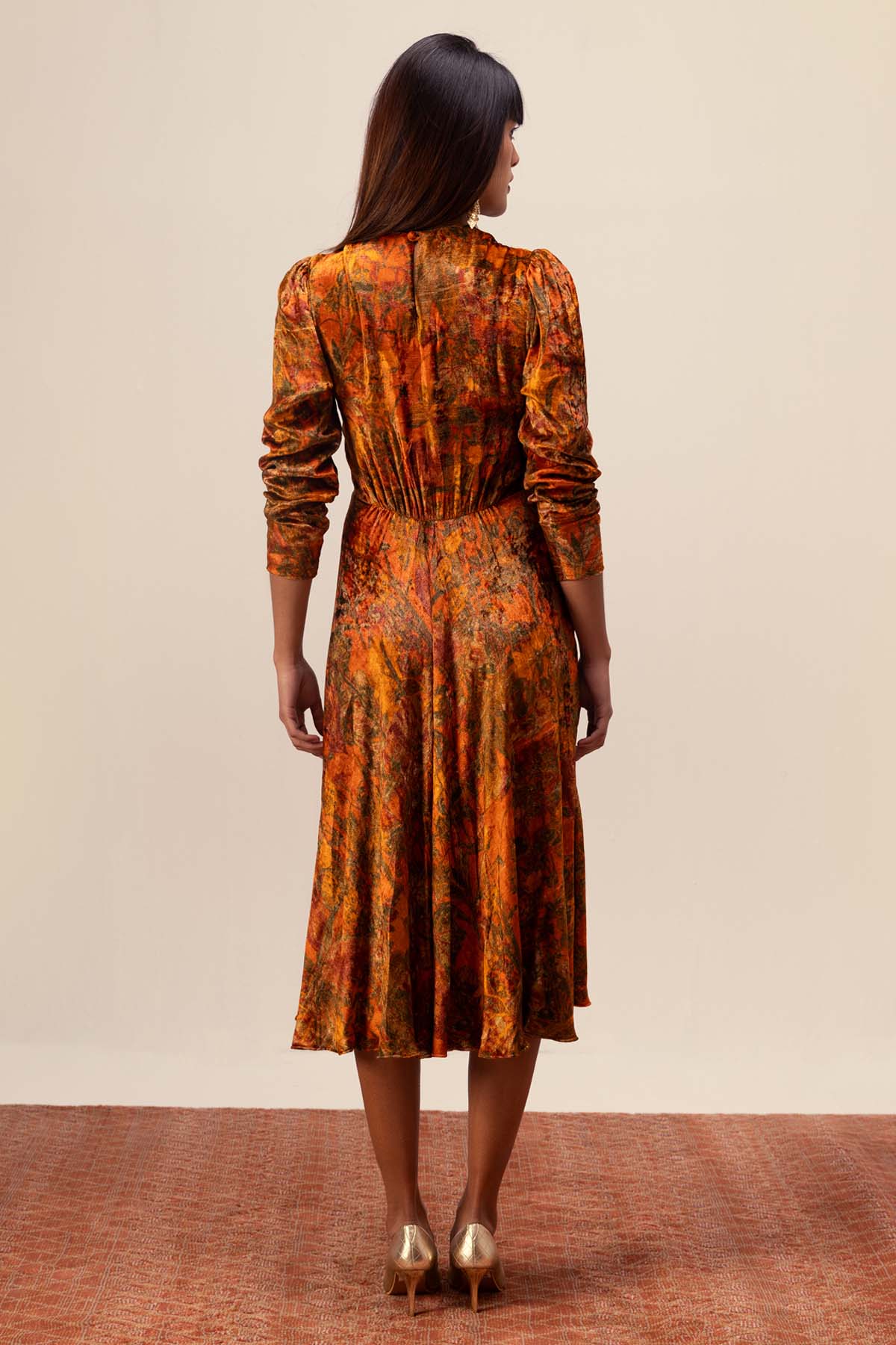 Floral Print Velvet Midi Dress