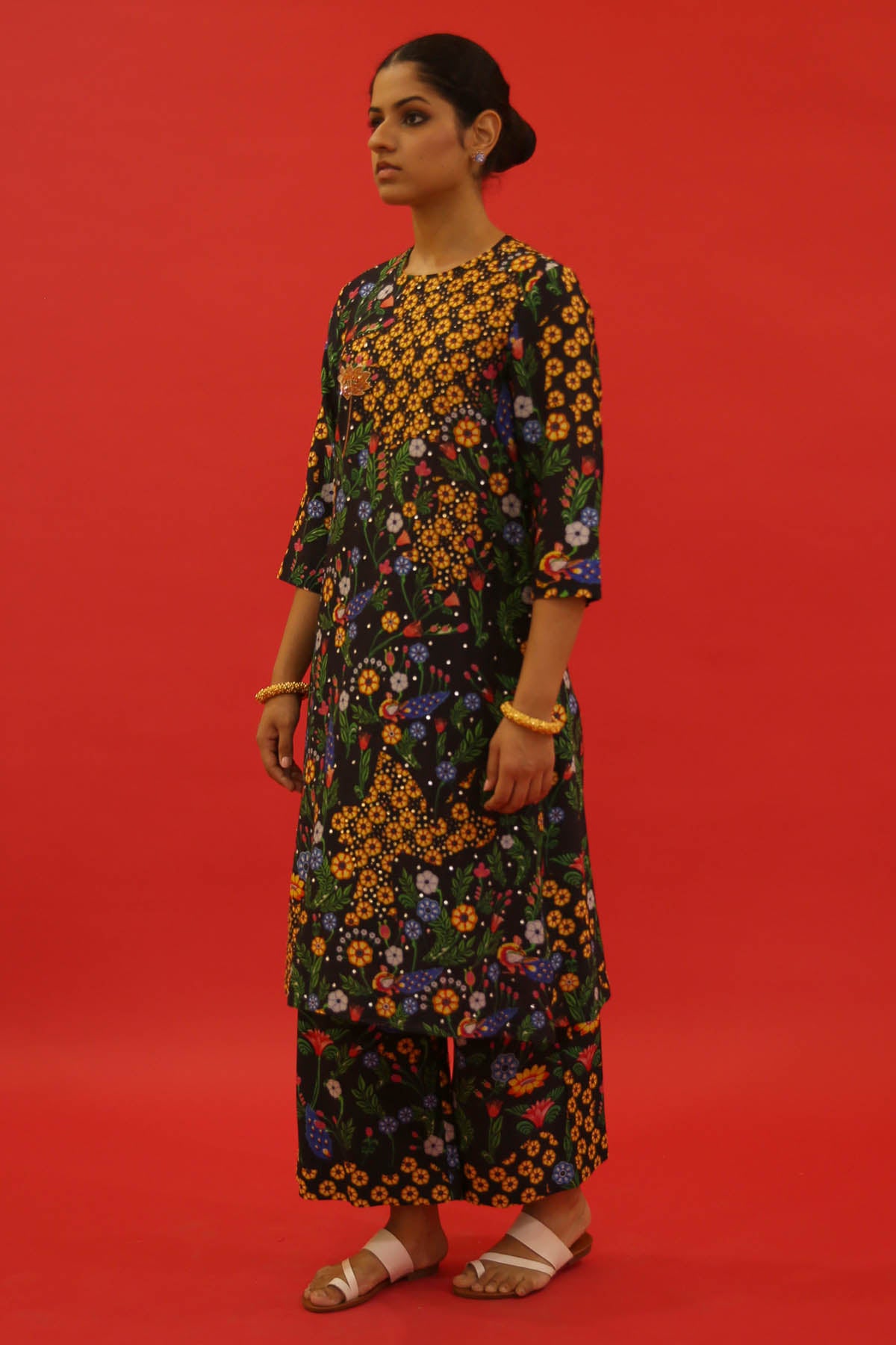 Black Chanderi Print Kurta Set