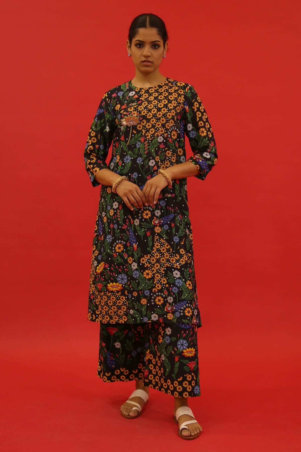 Black Chanderi Print Kurta Set