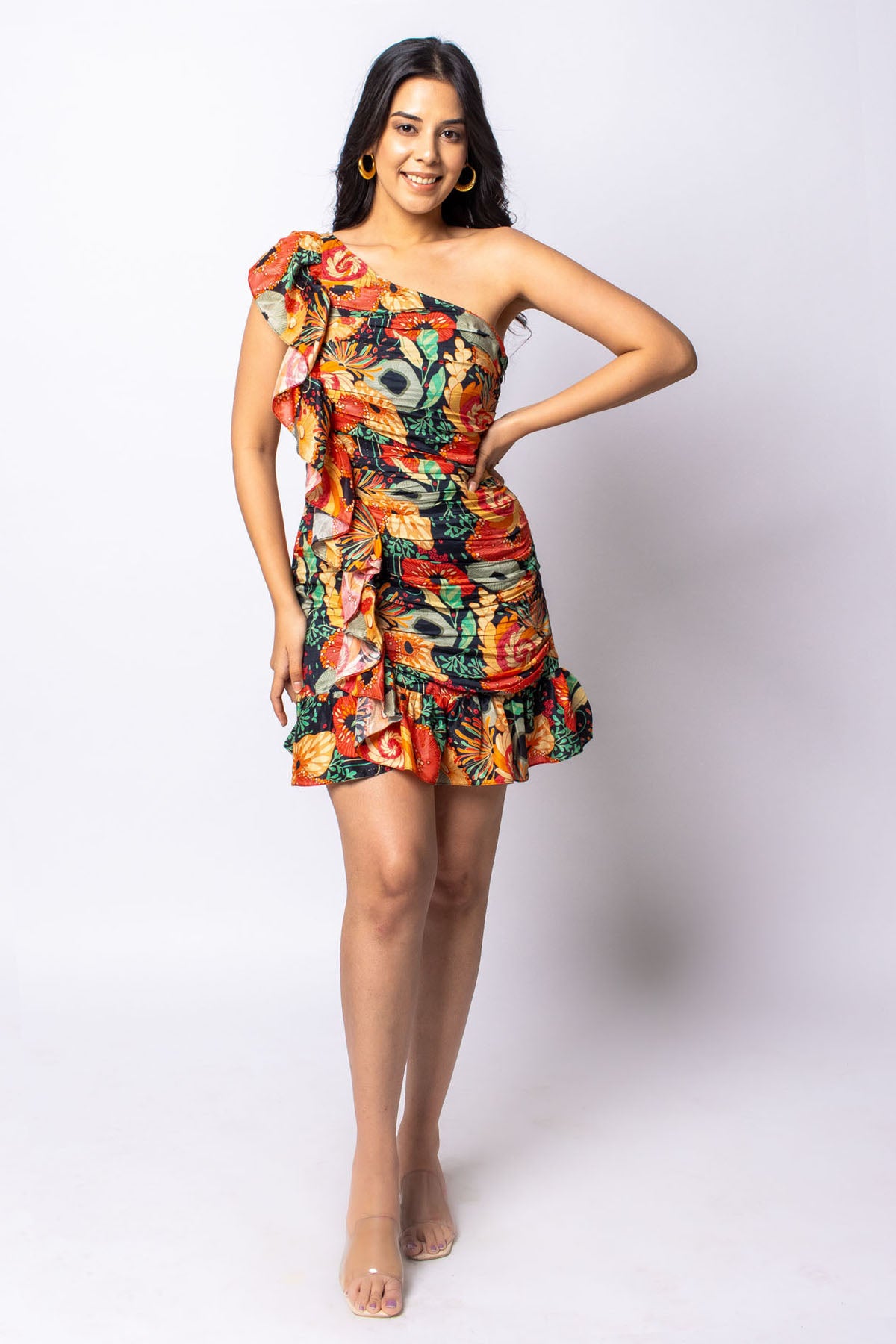 Floral Printed One Shoulder Dress
