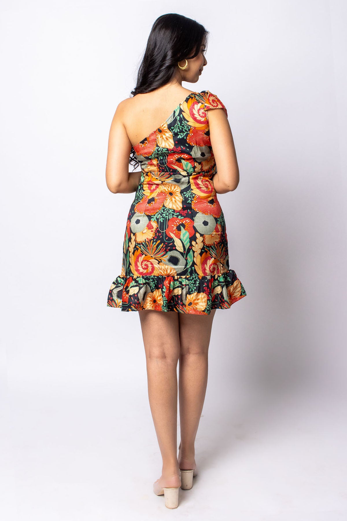 Floral Printed One Shoulder Dress