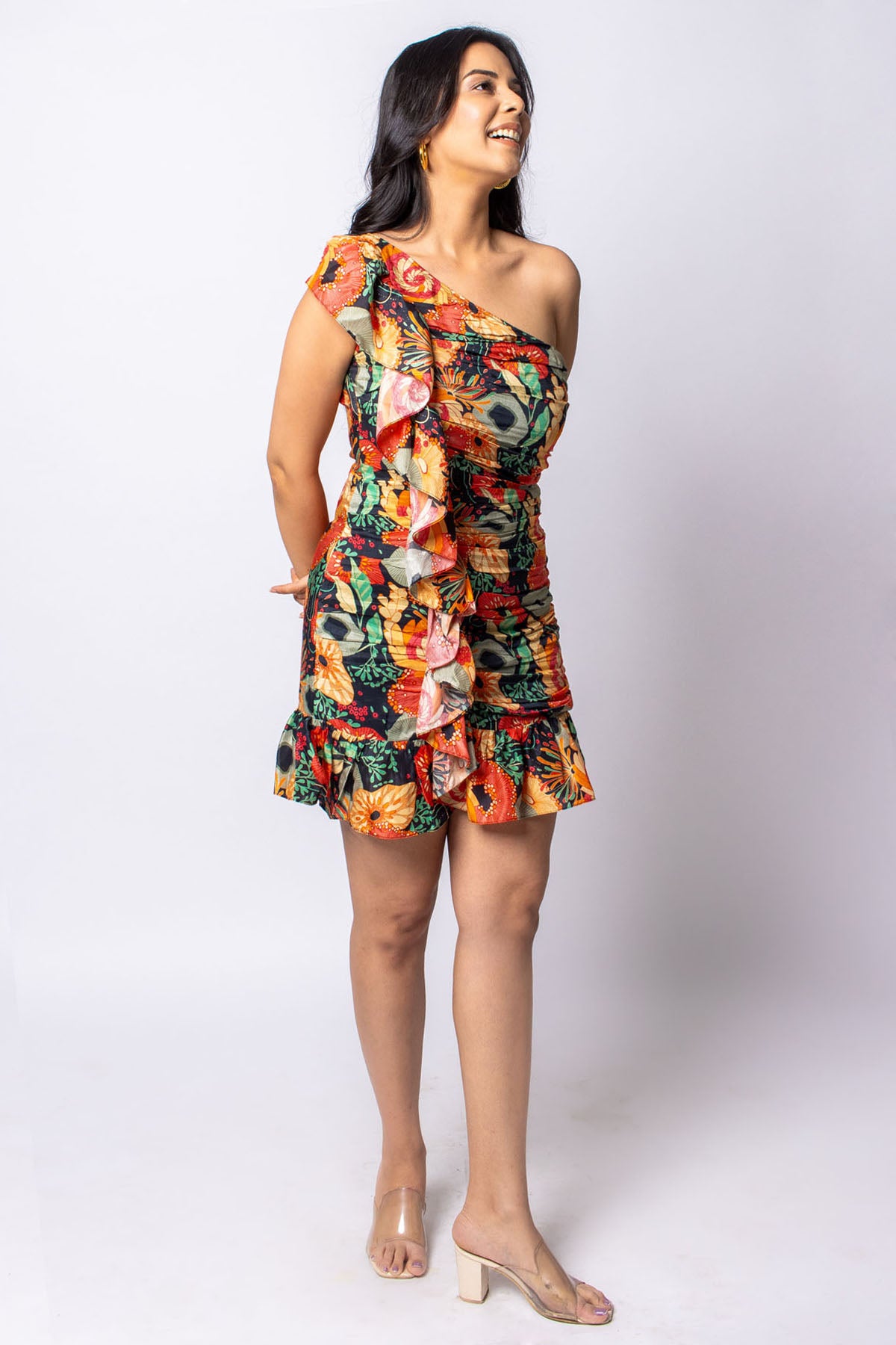 Floral Printed One Shoulder Dress