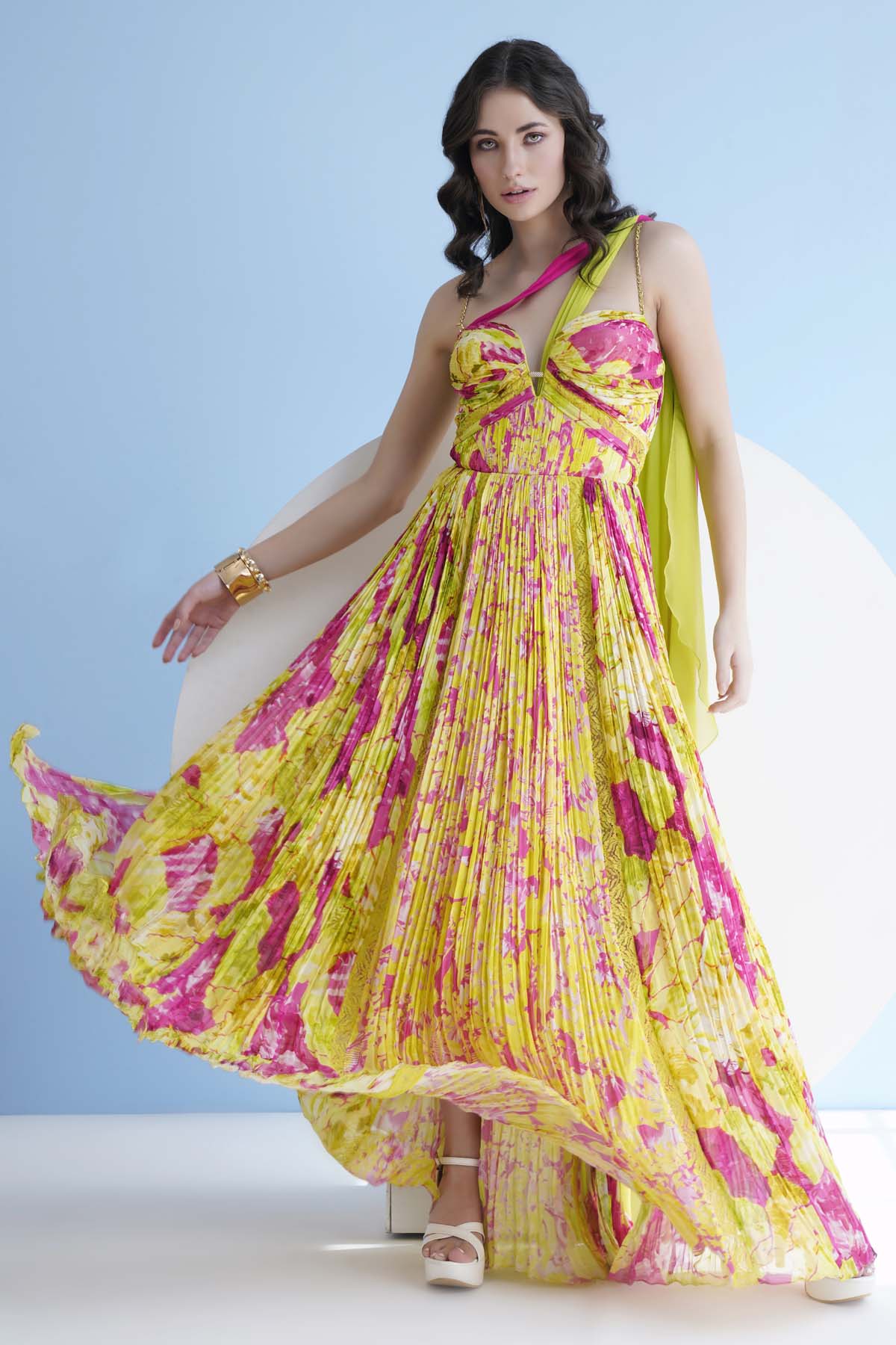 Floral Printed Pleated Dress