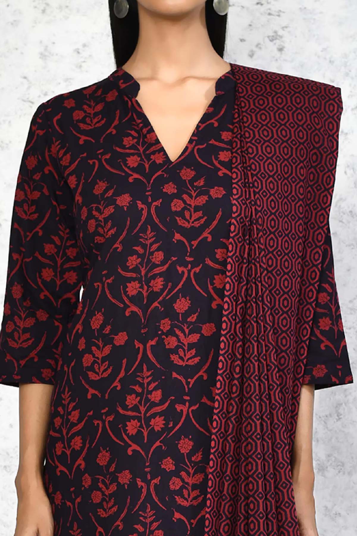 Maroon Pure Cotton Kurta Set