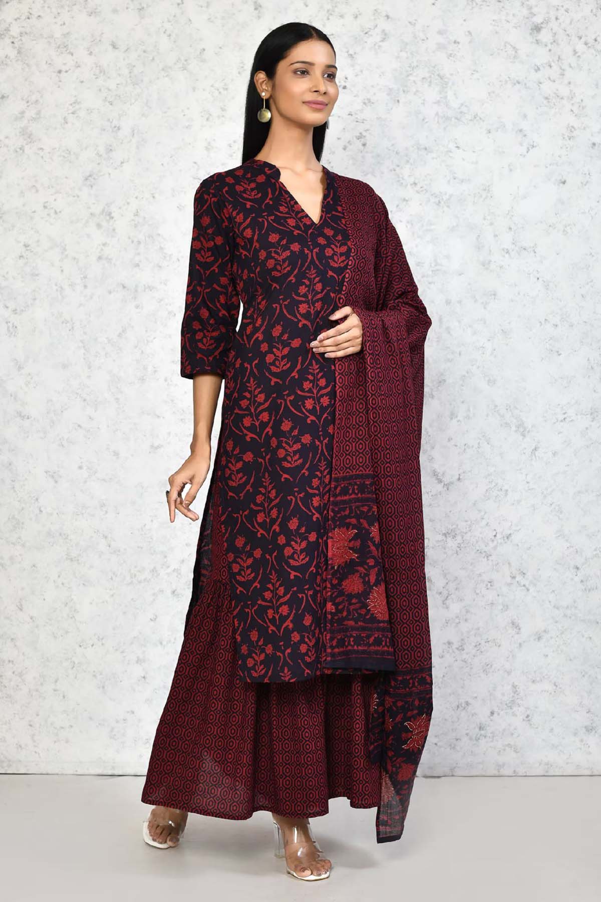 Maroon Pure Cotton Kurta Set
