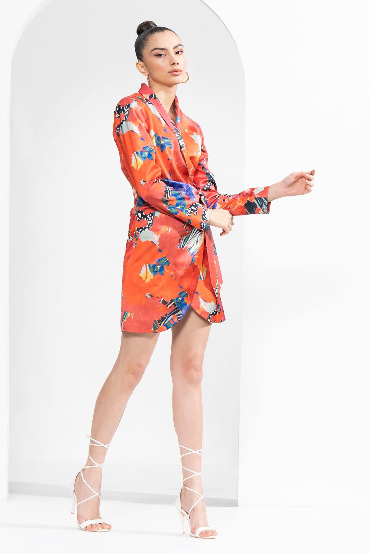 Floral Satin Blazer Dress