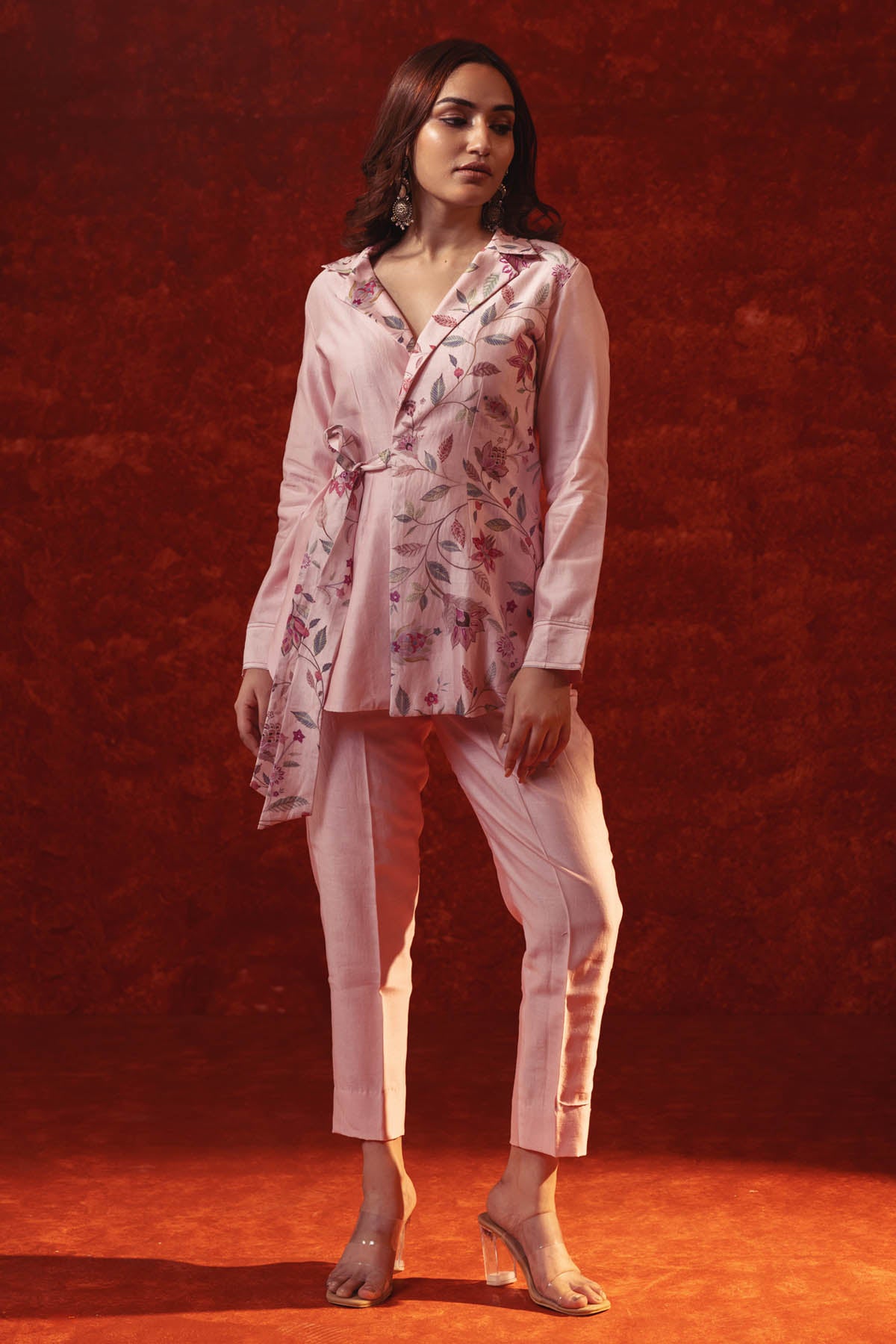 Floral Silk Chanderi Blazer Set