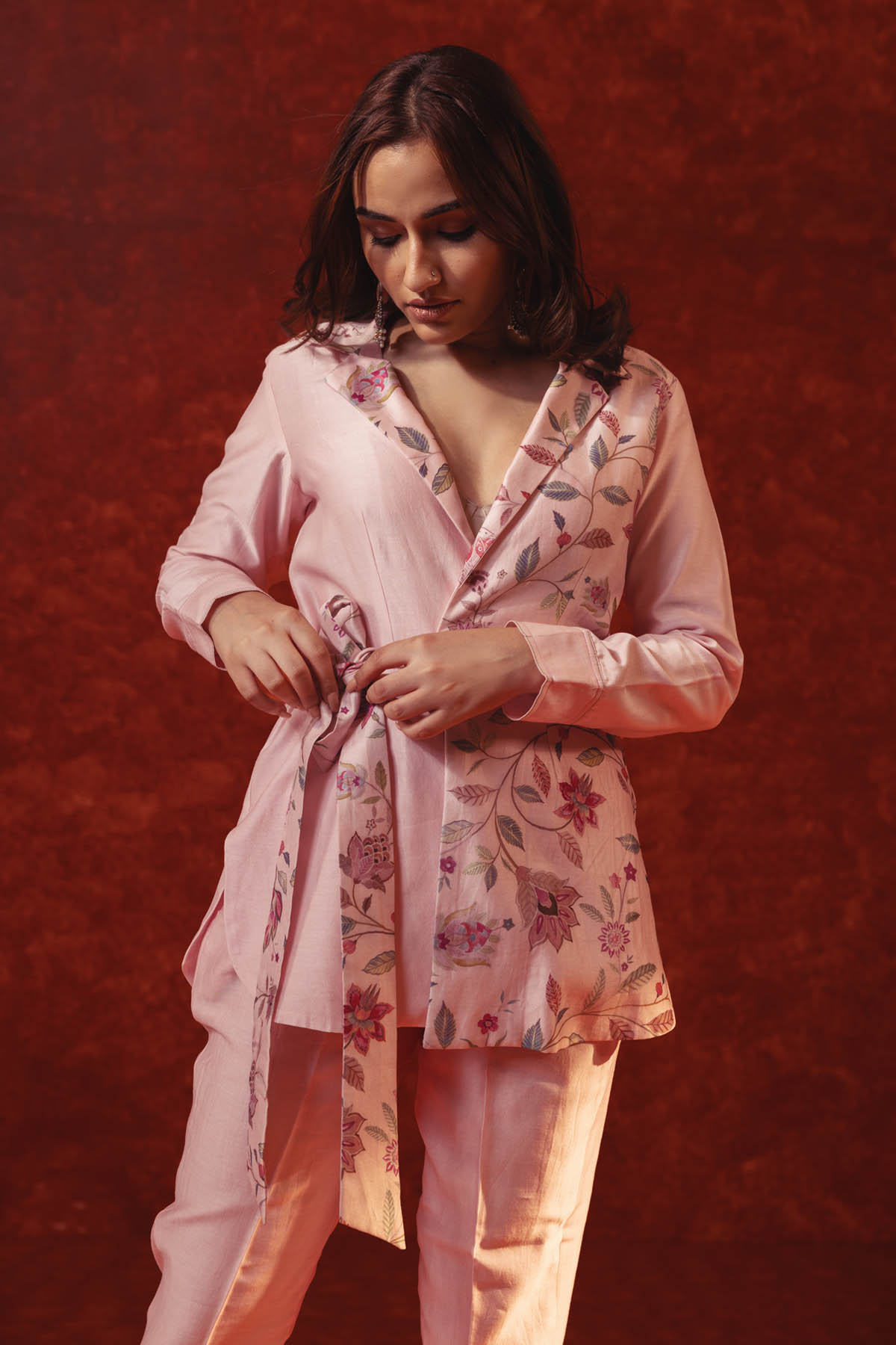 Floral Silk Chanderi Blazer Set