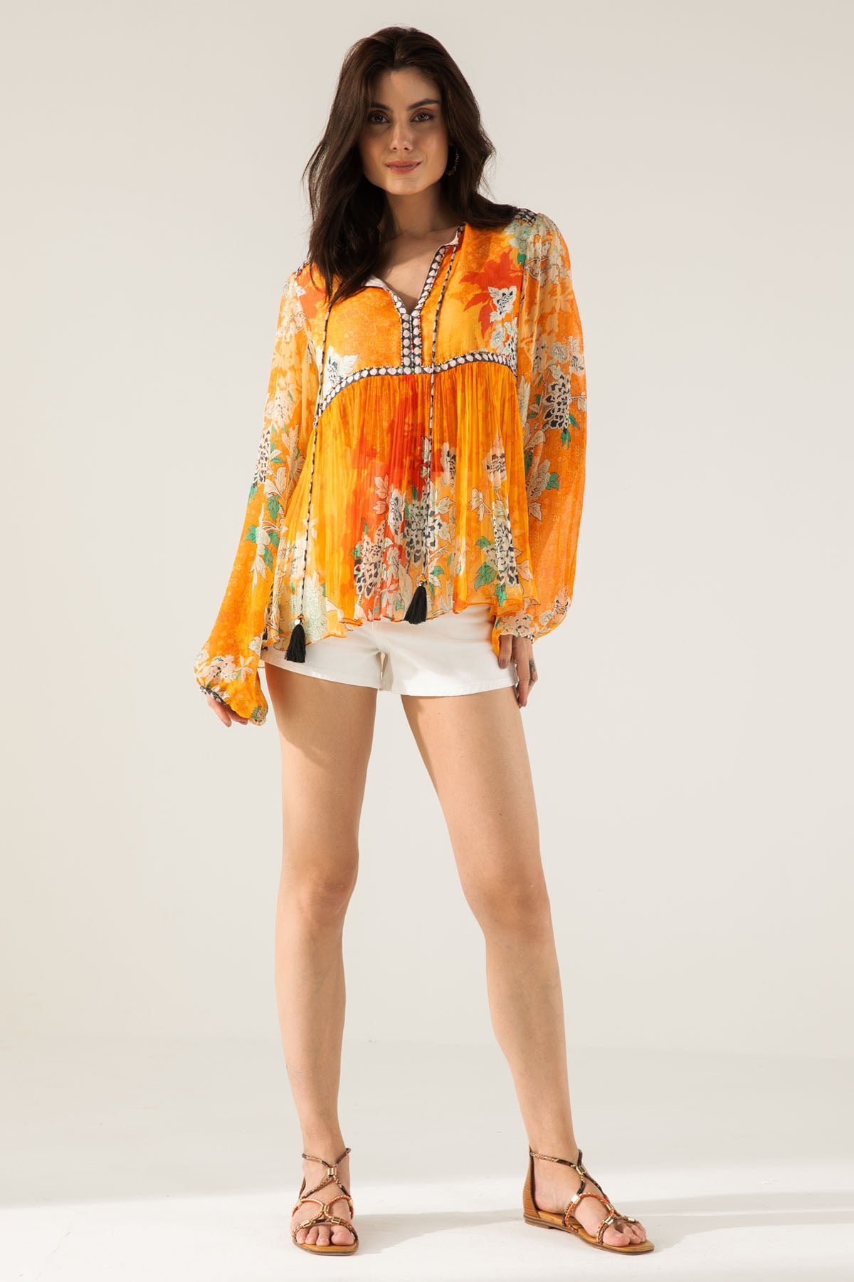 Floral Chiffon Orange Boho Top
