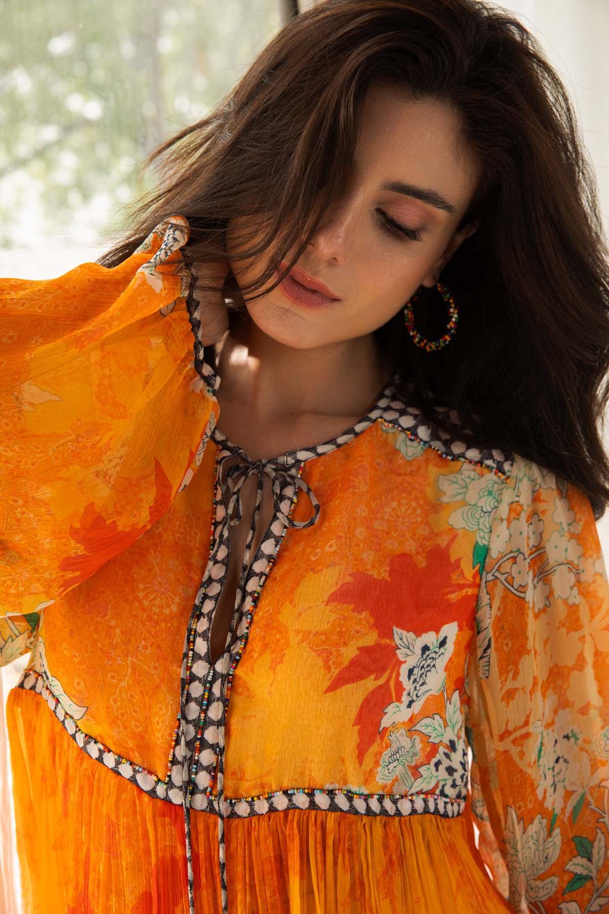 Floral Chiffon Orange Boho Top