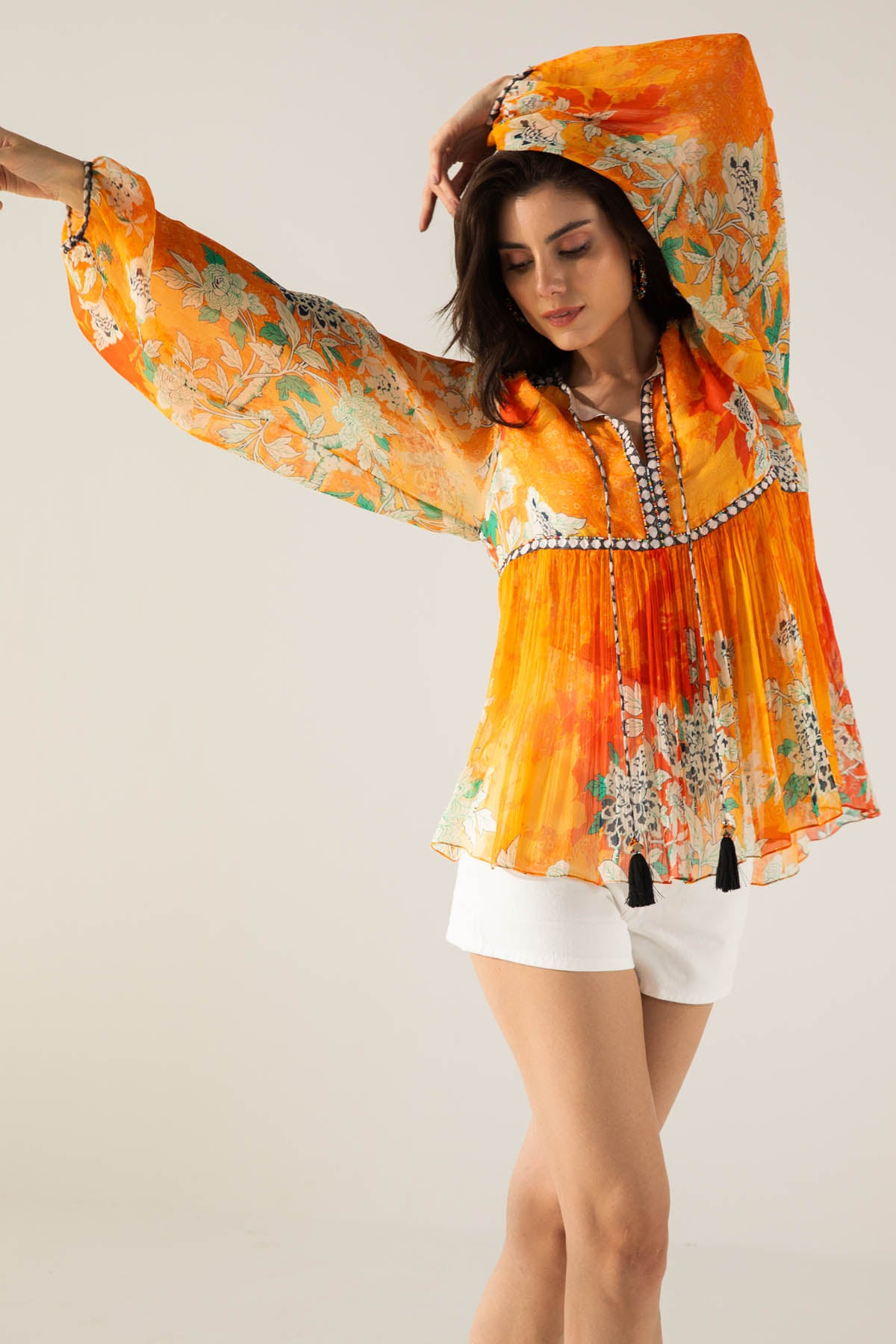 Floral Chiffon Orange Boho Top