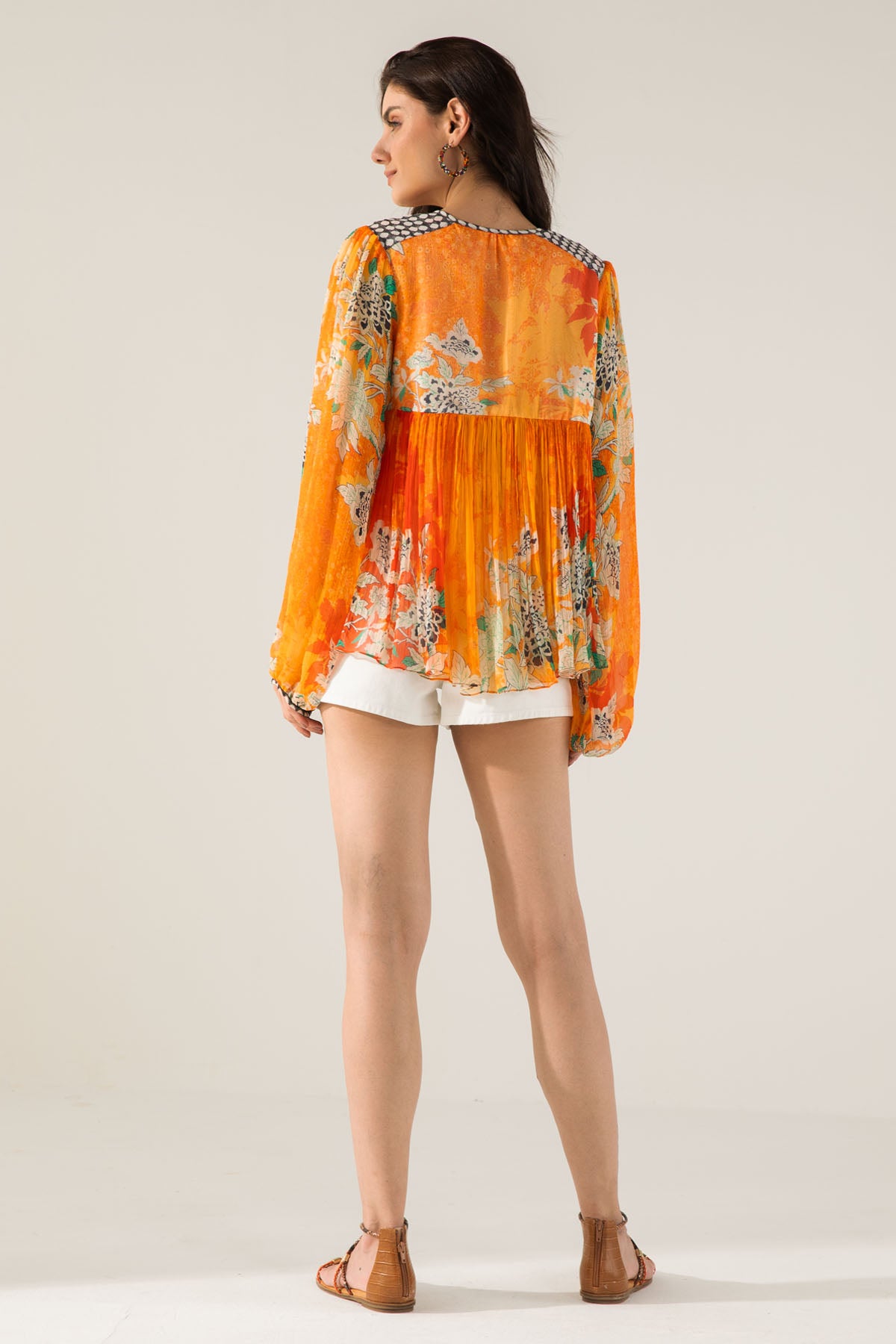 Floral Chiffon Orange Boho Top