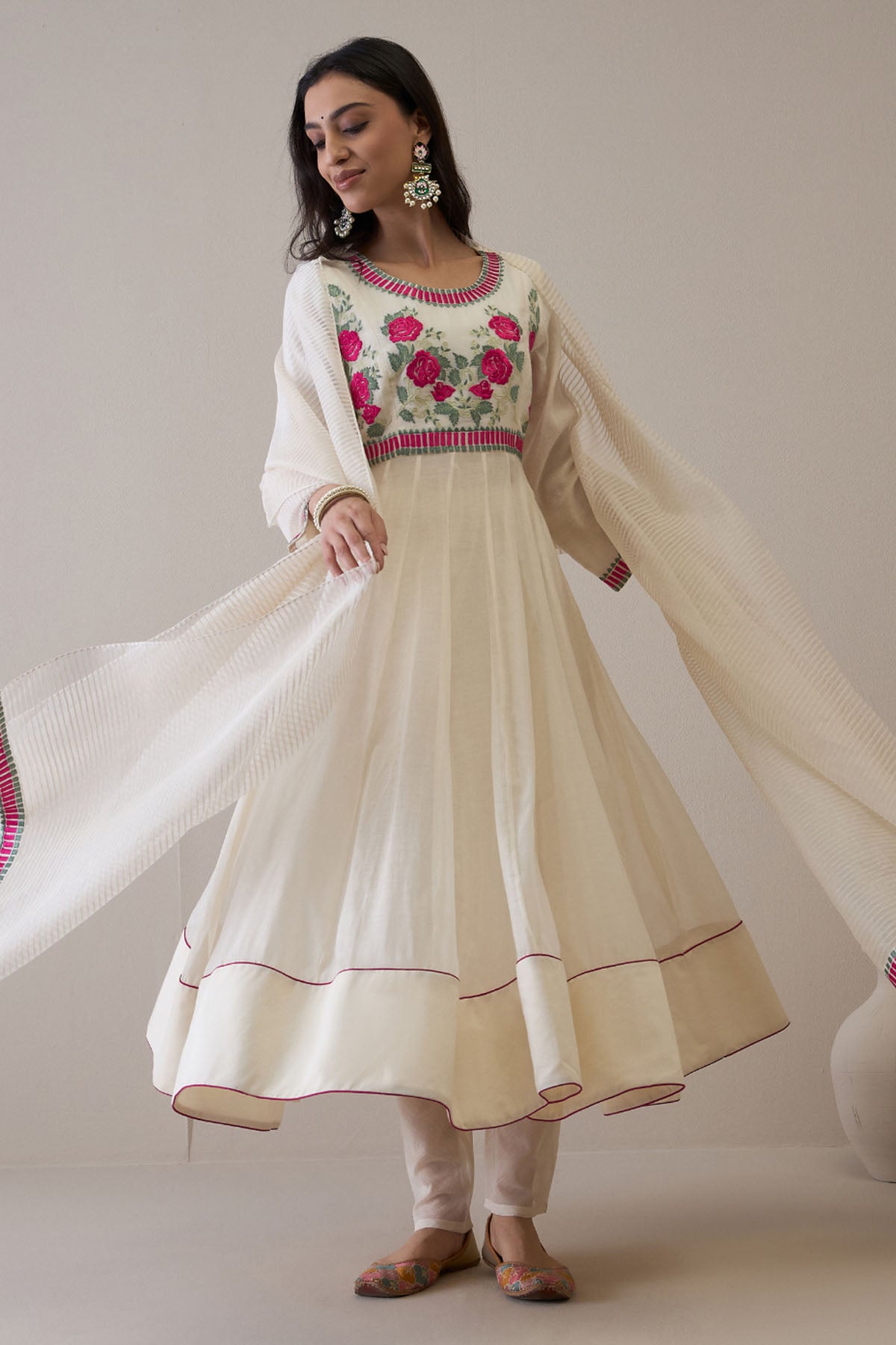 Off-White Silk Anarkali Set