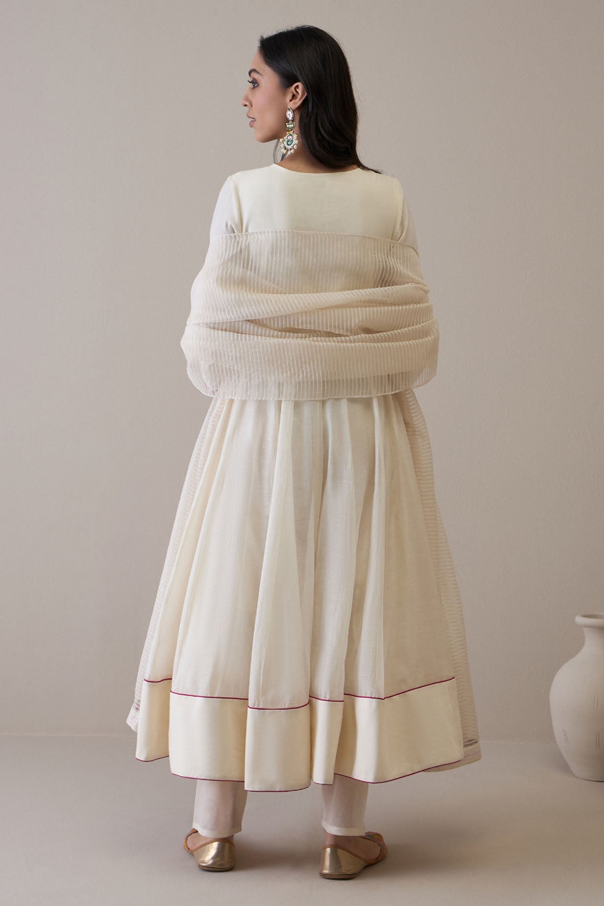 Off-White Silk Anarkali Set