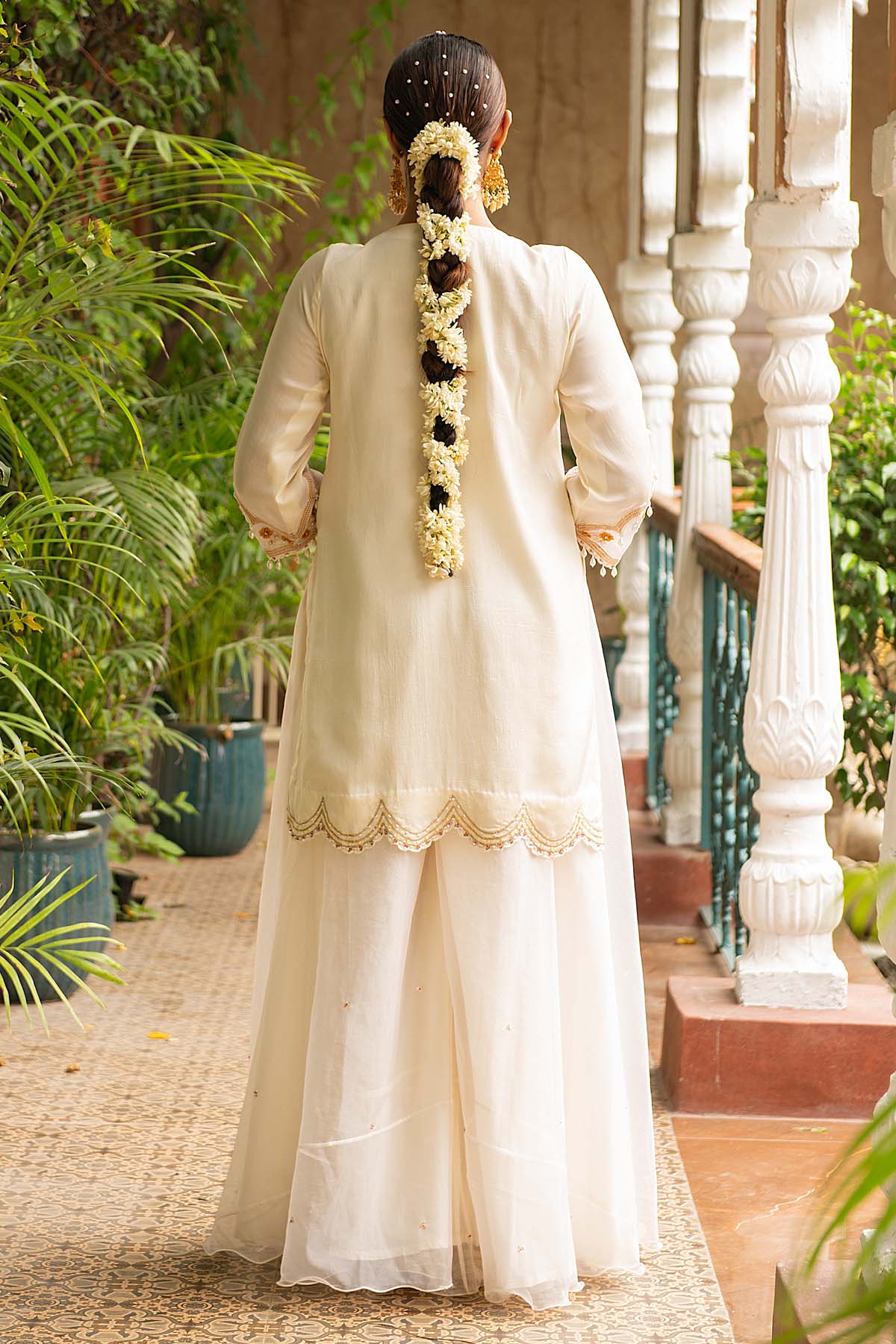 Ivory Embroidered Sharara Set