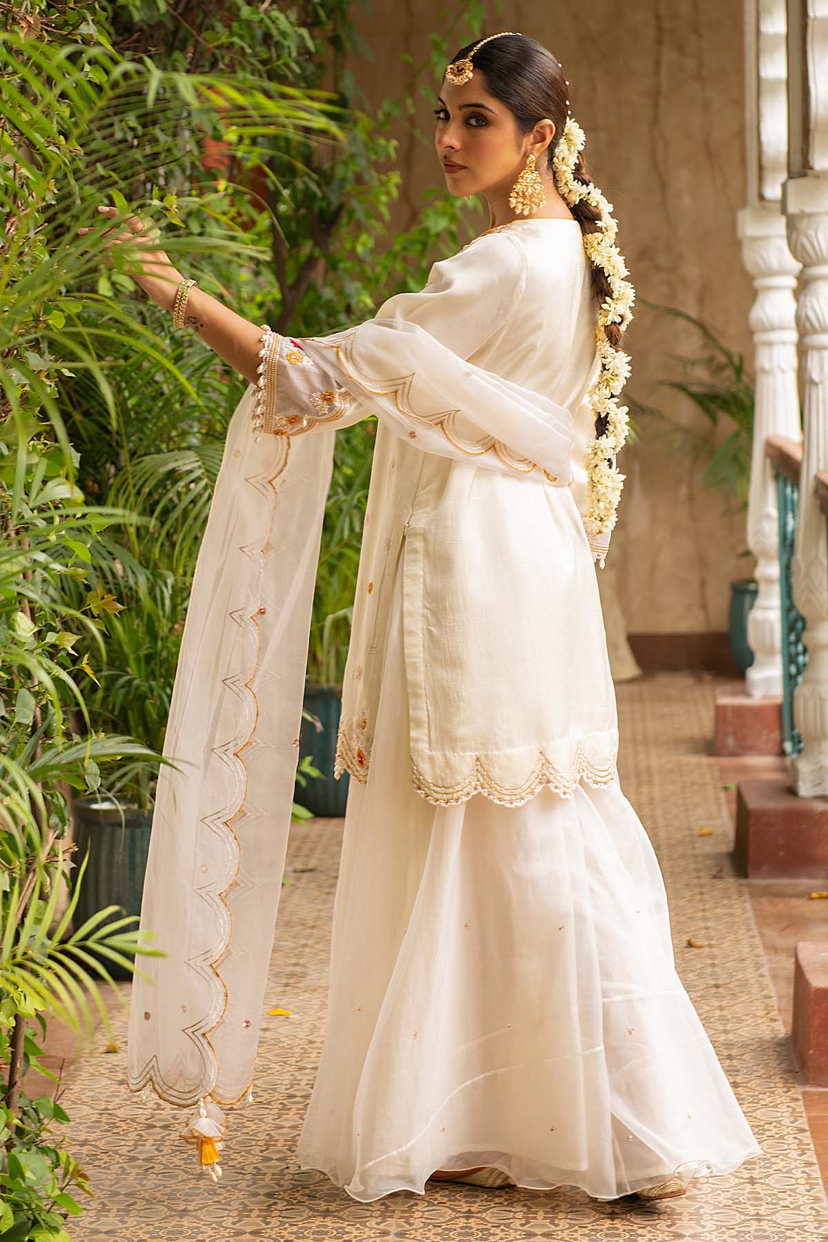 Ivory Embroidered Sharara Set
