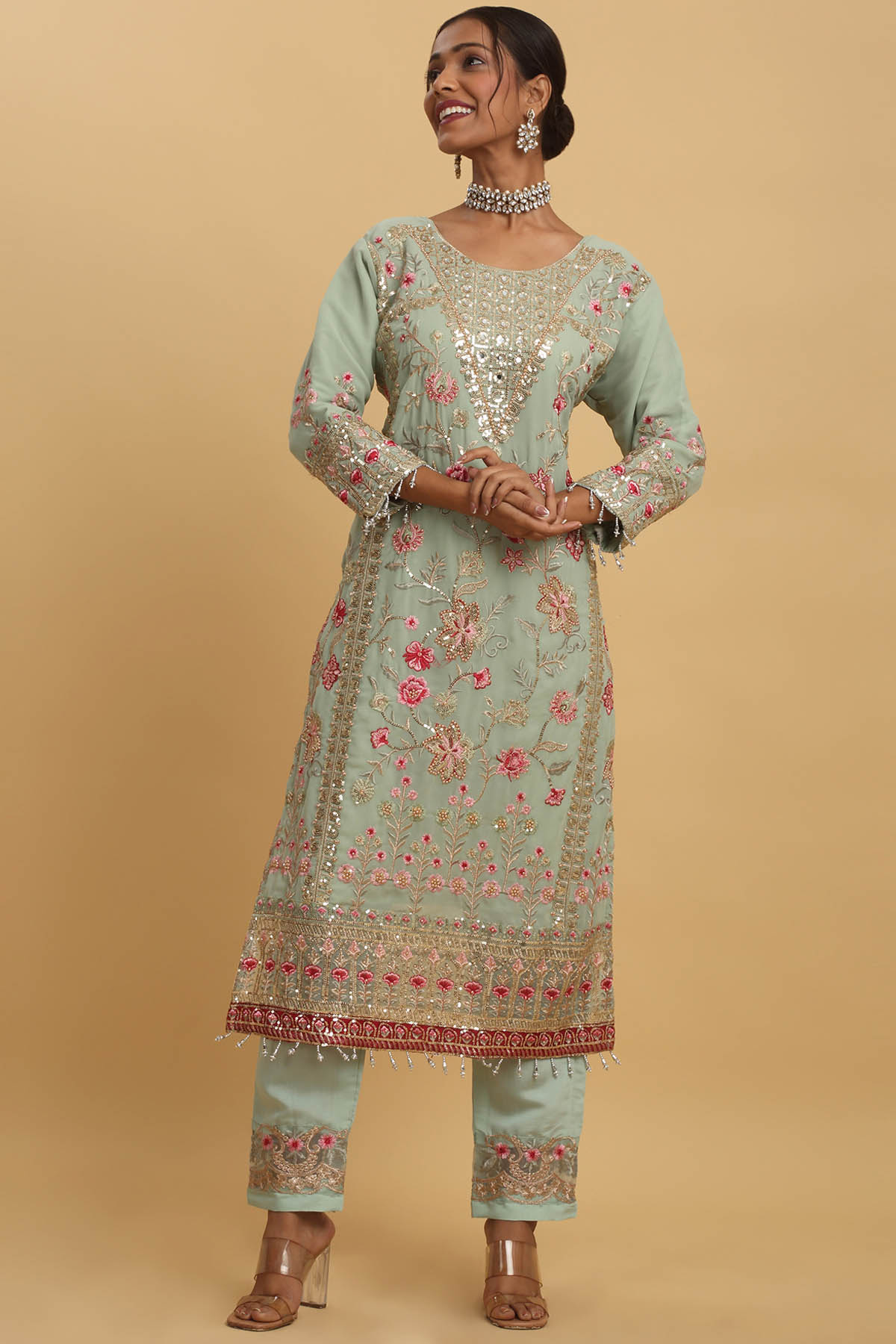 Pastel Embroidered Kurta Set