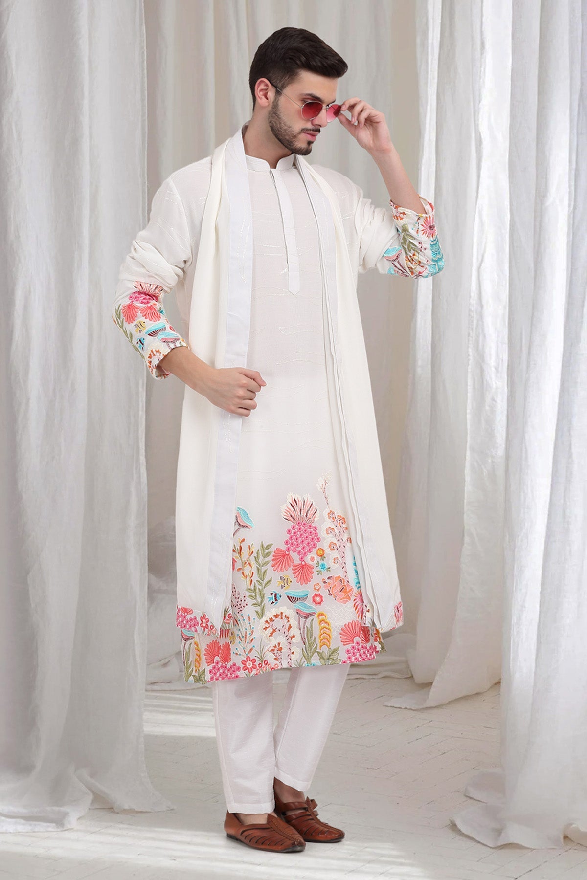 Buy Mandarin Collar White Kurta Set by Aham Vayam for men online at ScrollnShops