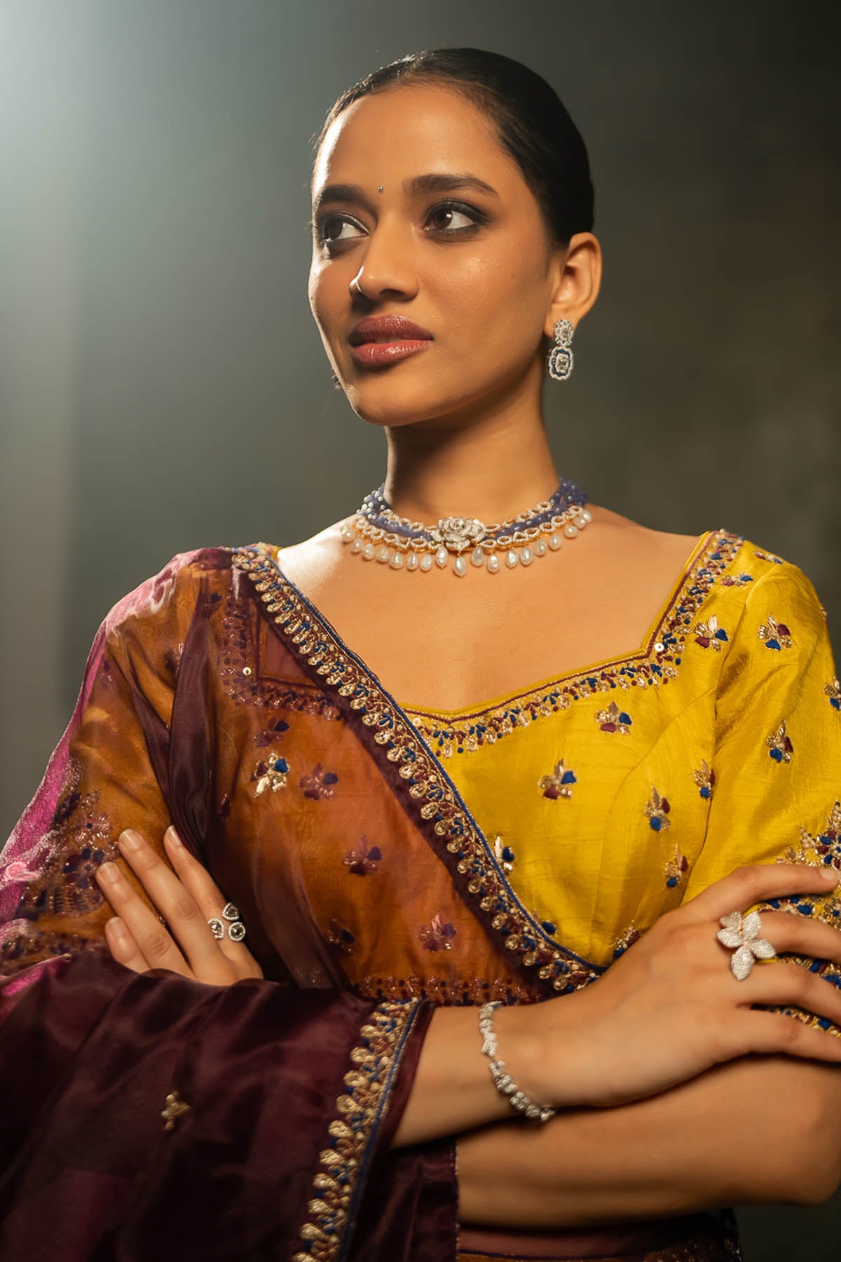 Floral Yellow Tissue Lehenga Set