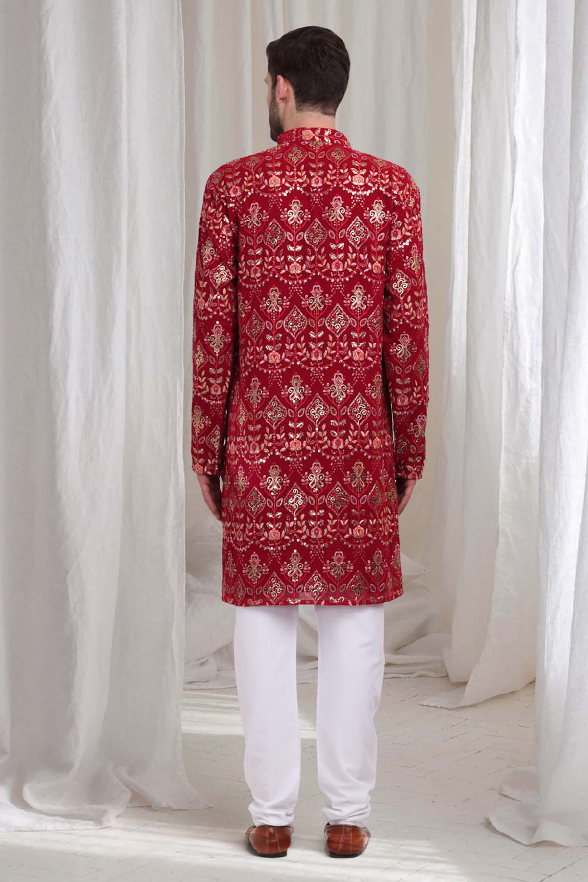 Floral Embroidered Red Kurta Set