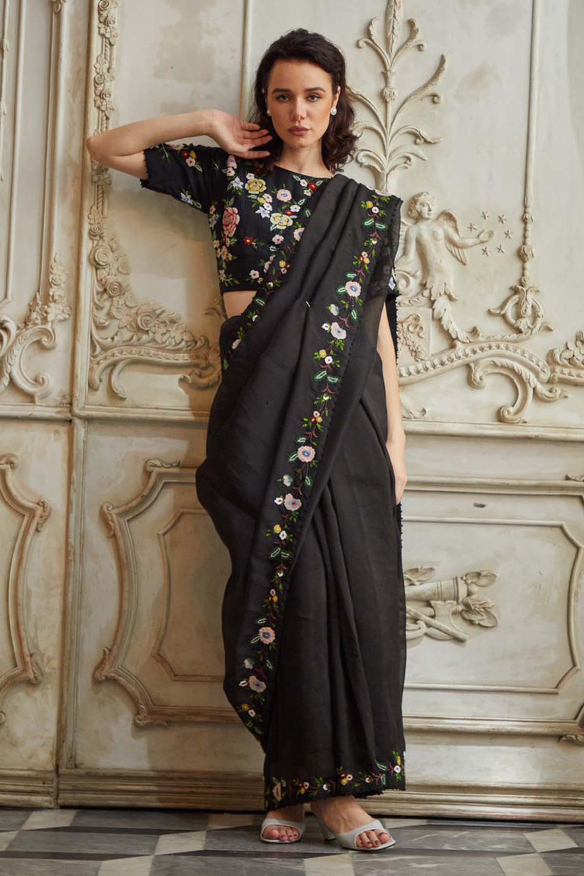 Floral Embroidered Saree Set