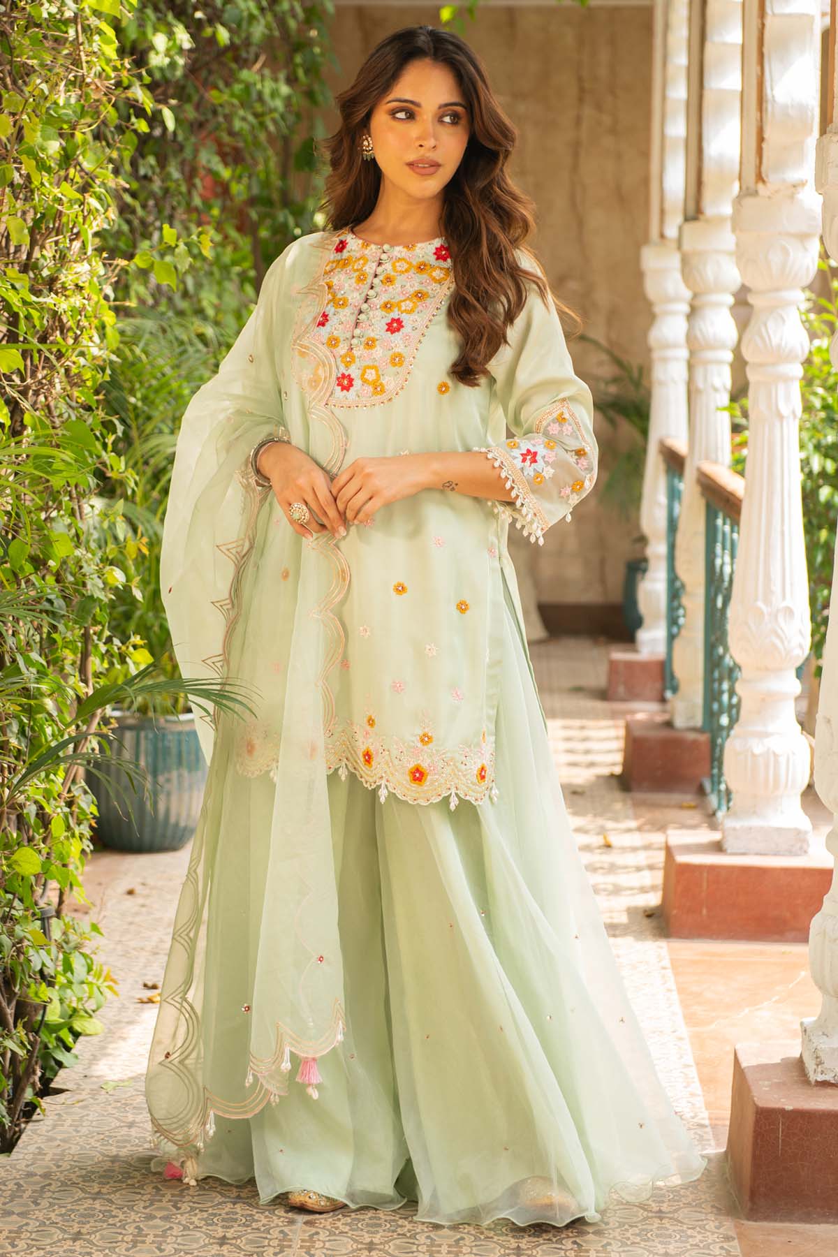 Ajiesh Oberoi Floral Embroidered Sharara Set for women online at ScrollnShops