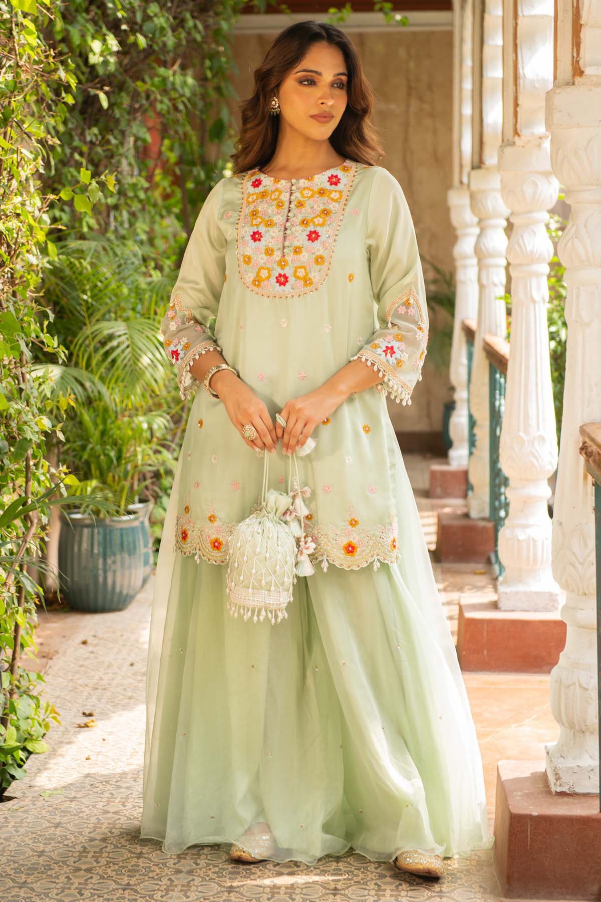 Floral Embroidered Sharara Set