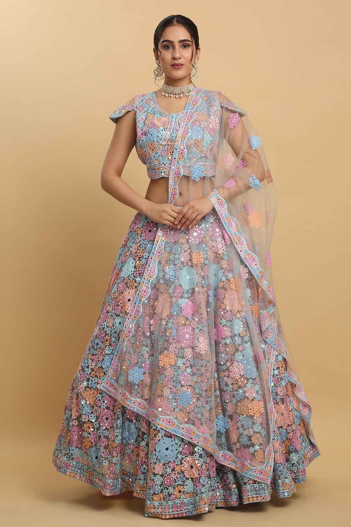 Aham Vayam Floral Embroidery Lehenga Set for women online at ScrollnShops