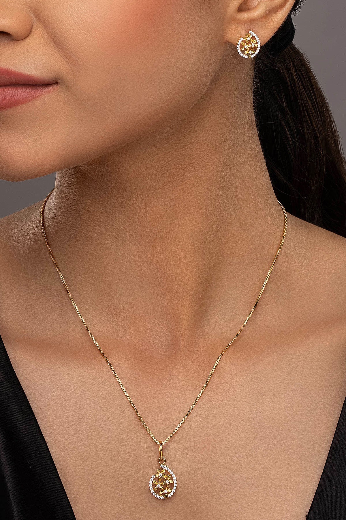 Buy Floral Gold Plated Pendant Set for women by Sica online available at scrollnshops