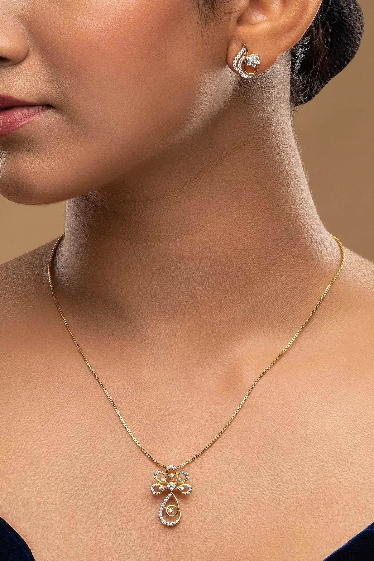 Buy Floral Gold Studs & Pendant Set for women by Sica online available at scrollnshops