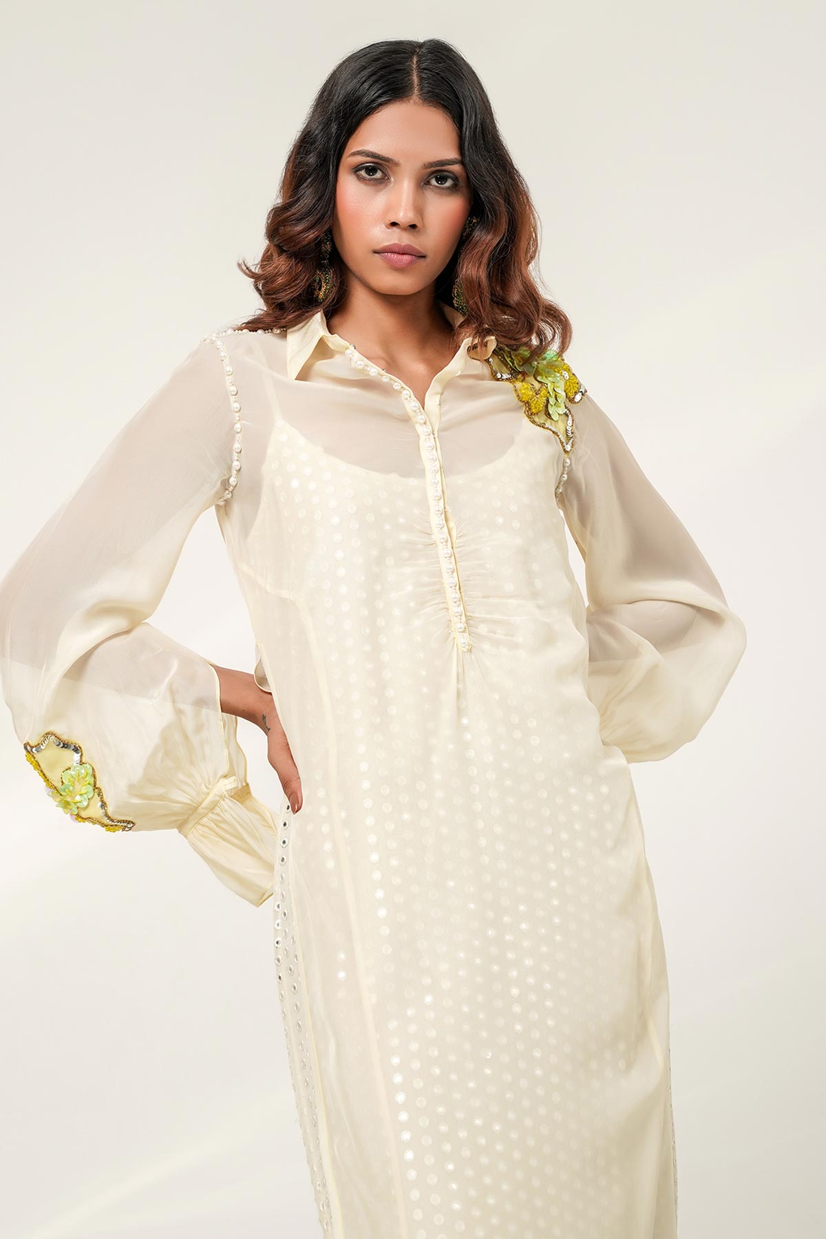 Floral Ivory Indo-Western Set
