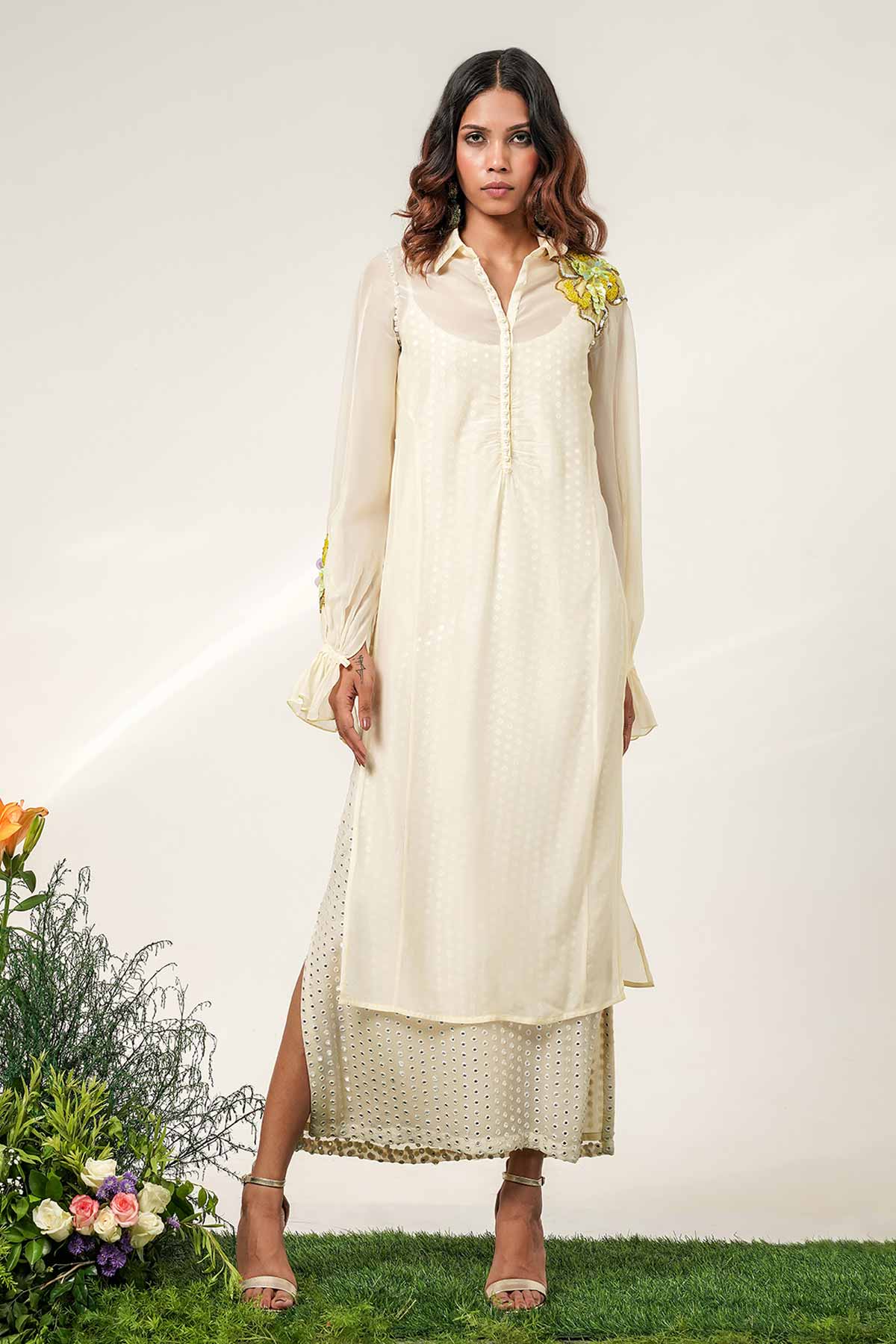 Buy Floral Ivory Indo-Western Set for women by Shwetanga online available at scrollnshops