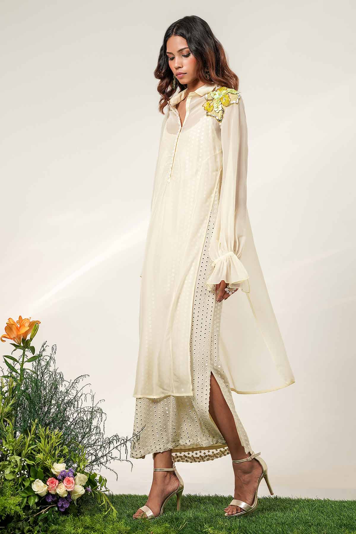 Floral Ivory Indo-Western Set