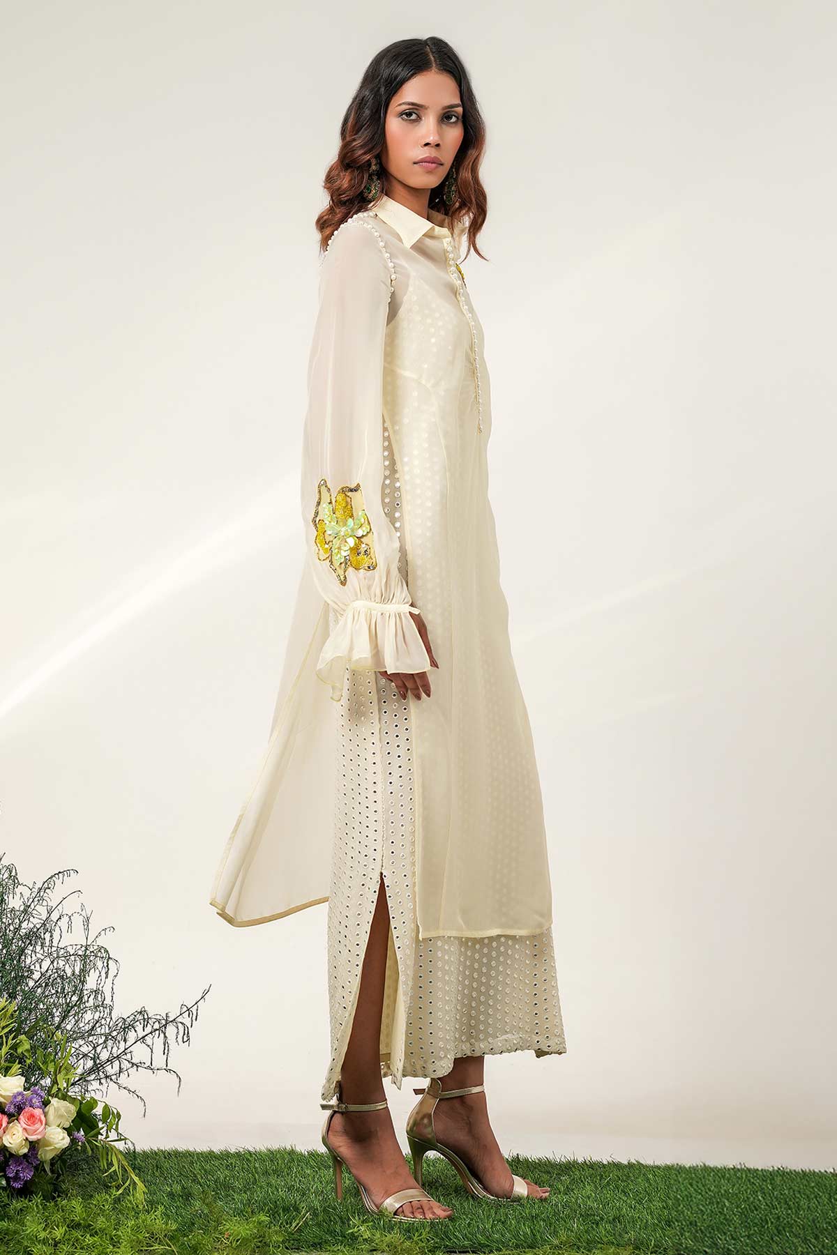 Floral Ivory Indo-Western Set