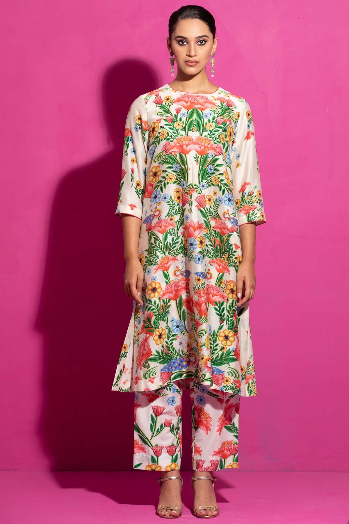 Floral & Leaf Print Kurta Set