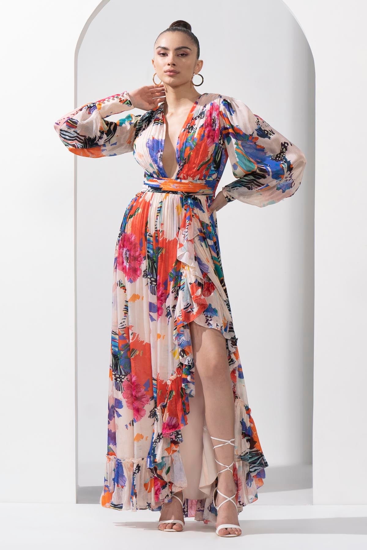 Buy Floral Motif Chiffon Dress by Mandira Wirk