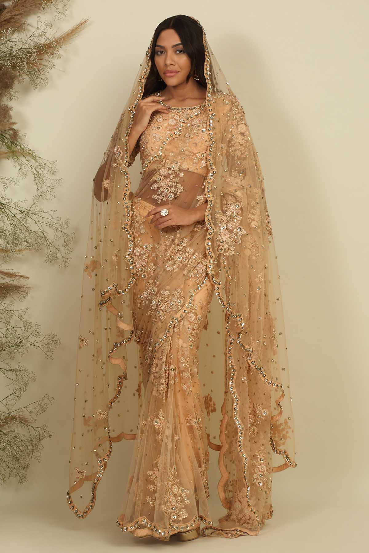 Floral Motif Pre Drape Saree