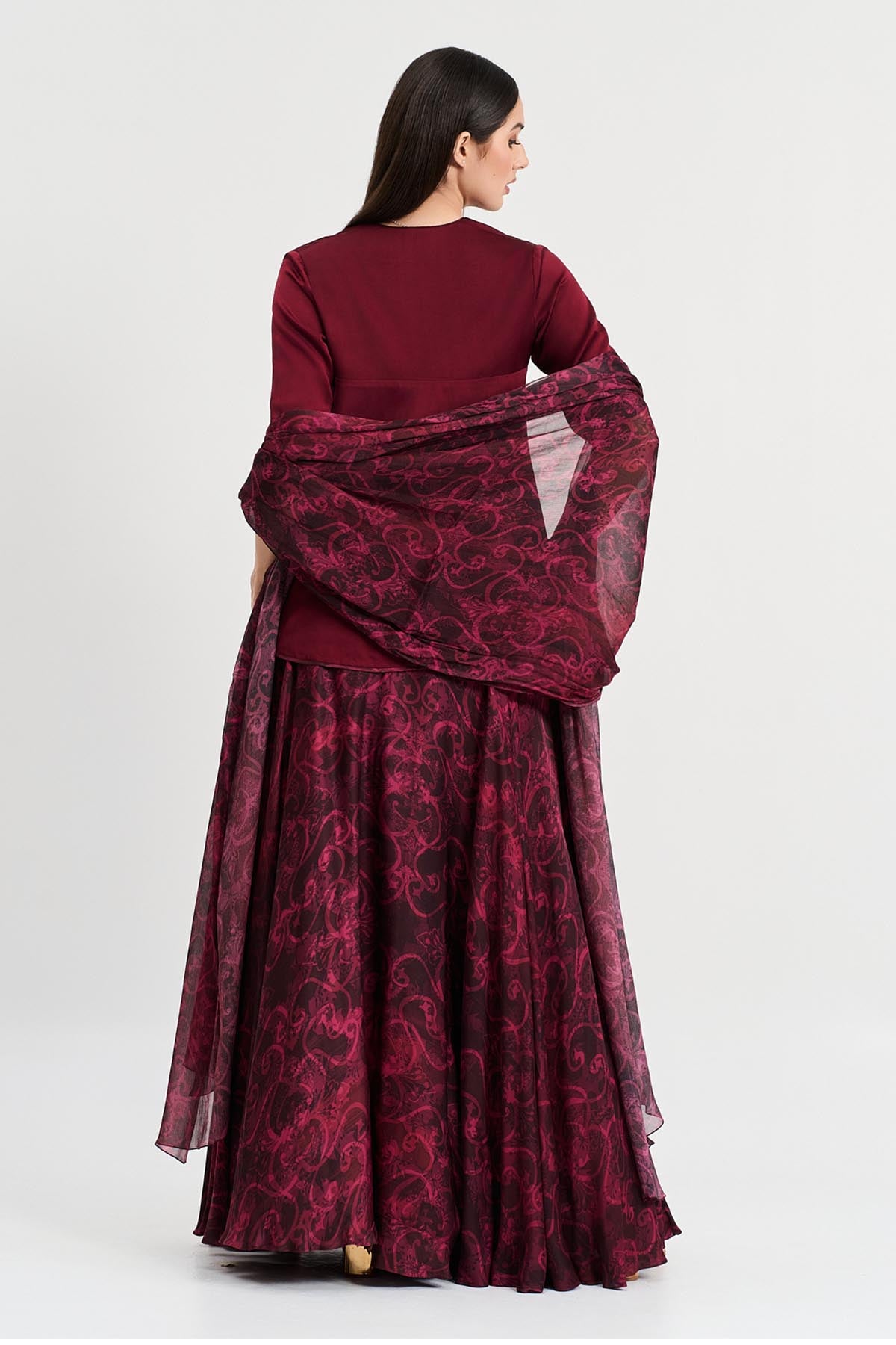 Floral Print Cherry Lehenga Set