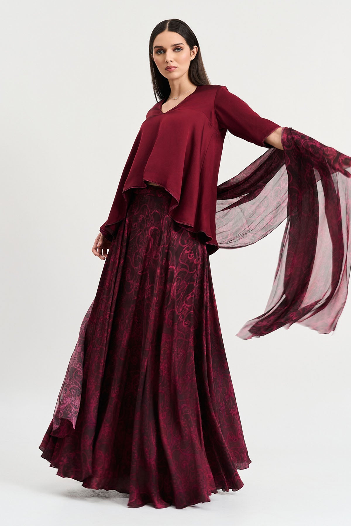 Floral Print Cherry Lehenga Set