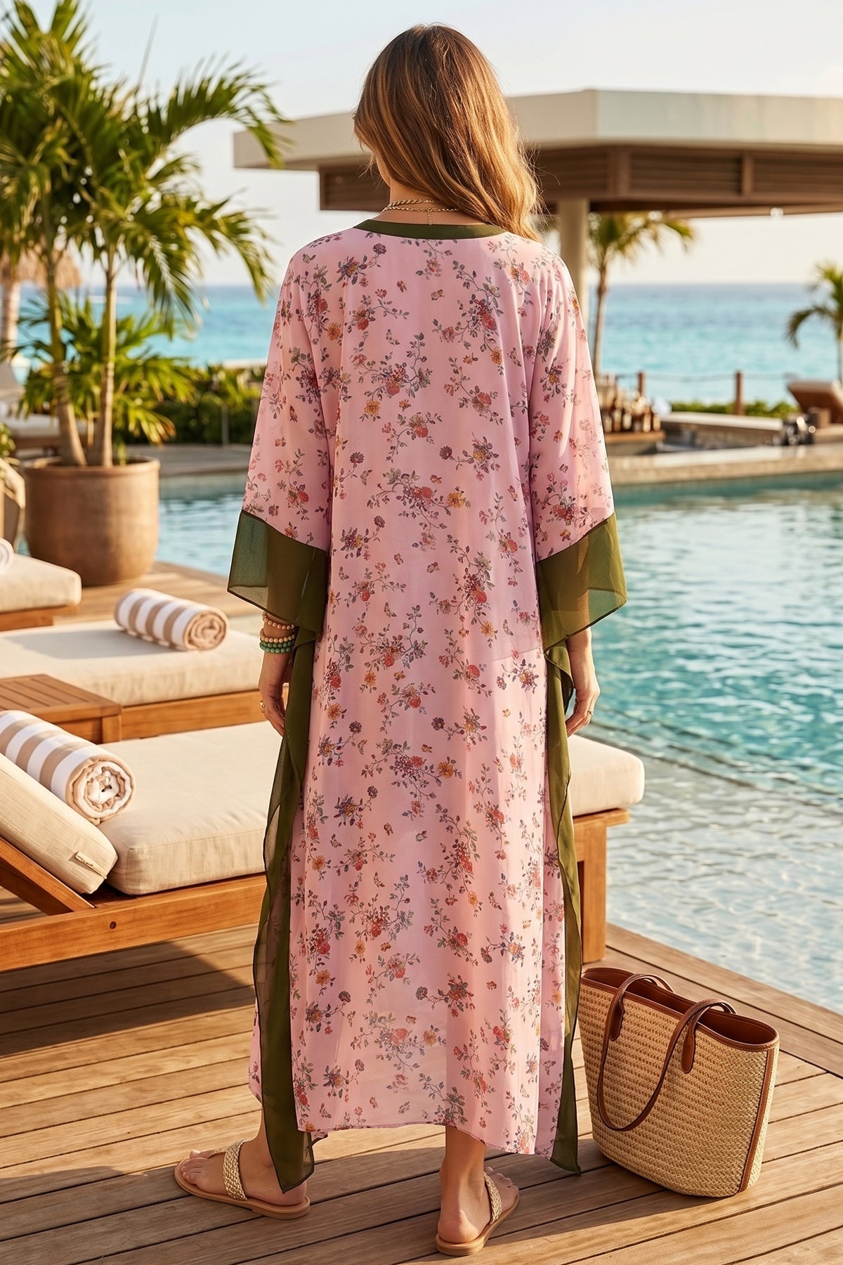 Floral Print Color Block Kaftan