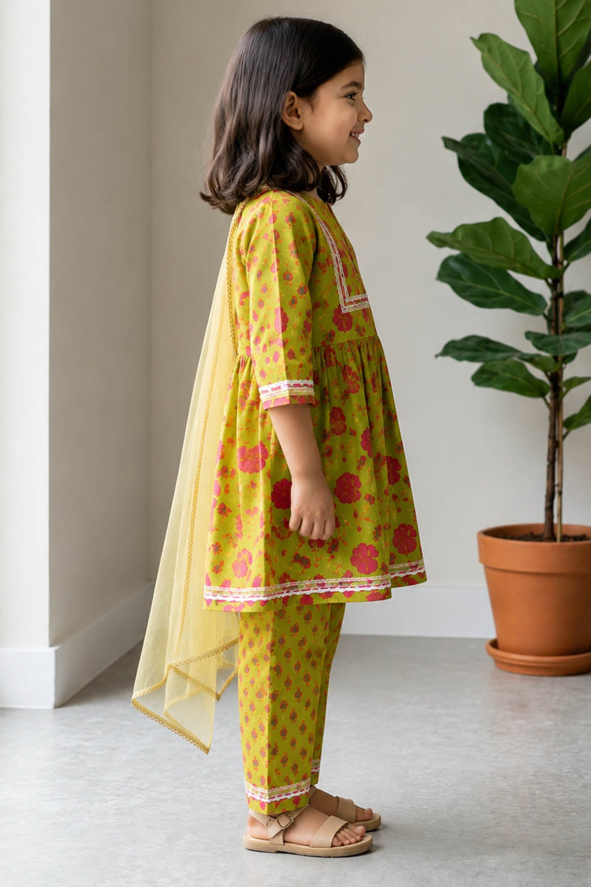 Floral Print Green Anarkali Set