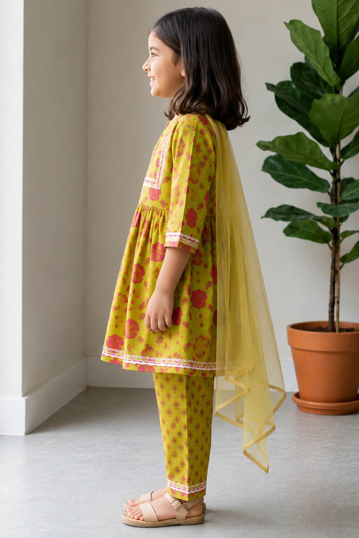 Floral Print Green Anarkali Set