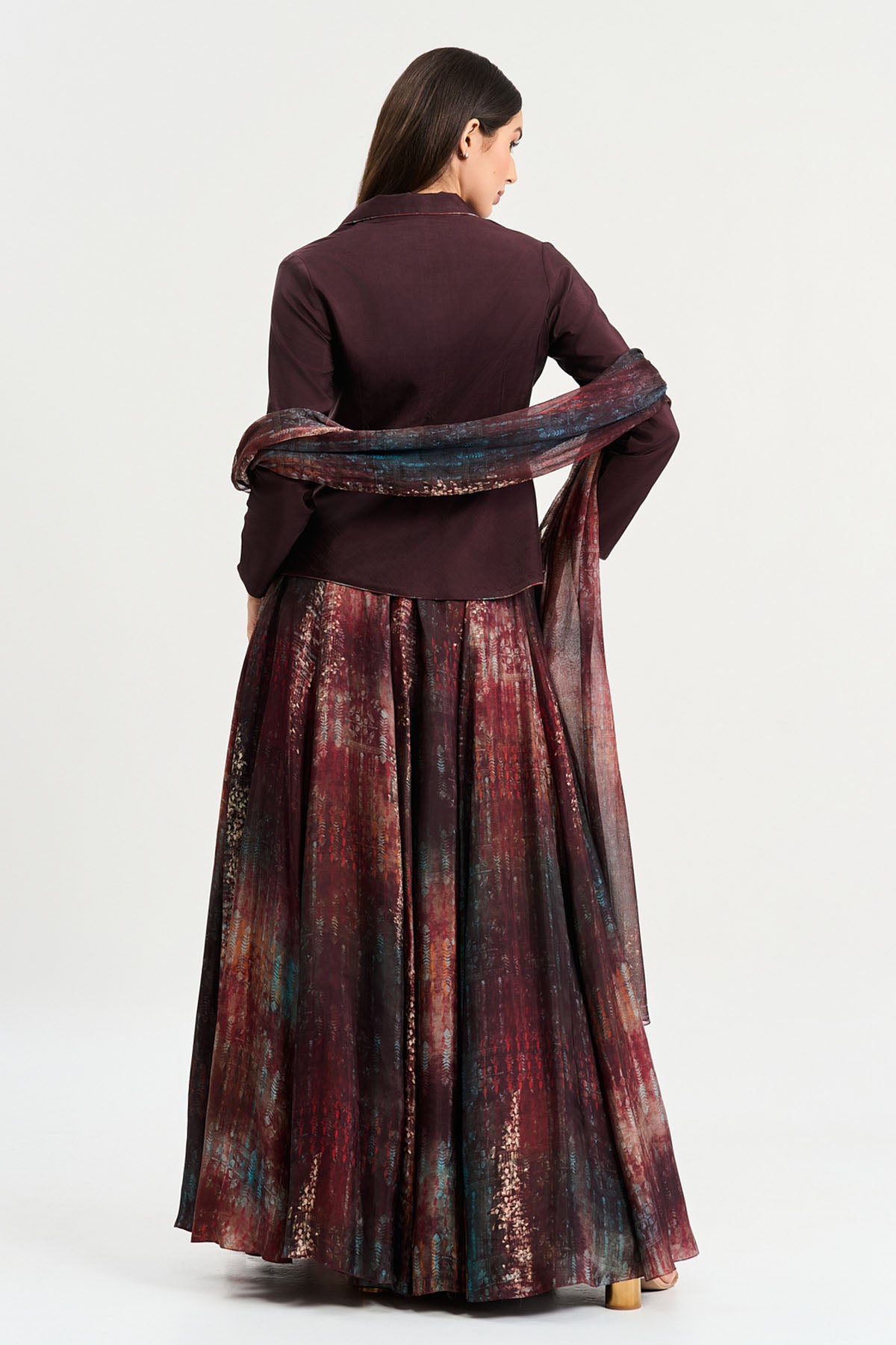 Floral Print Maroon Lehenga Set