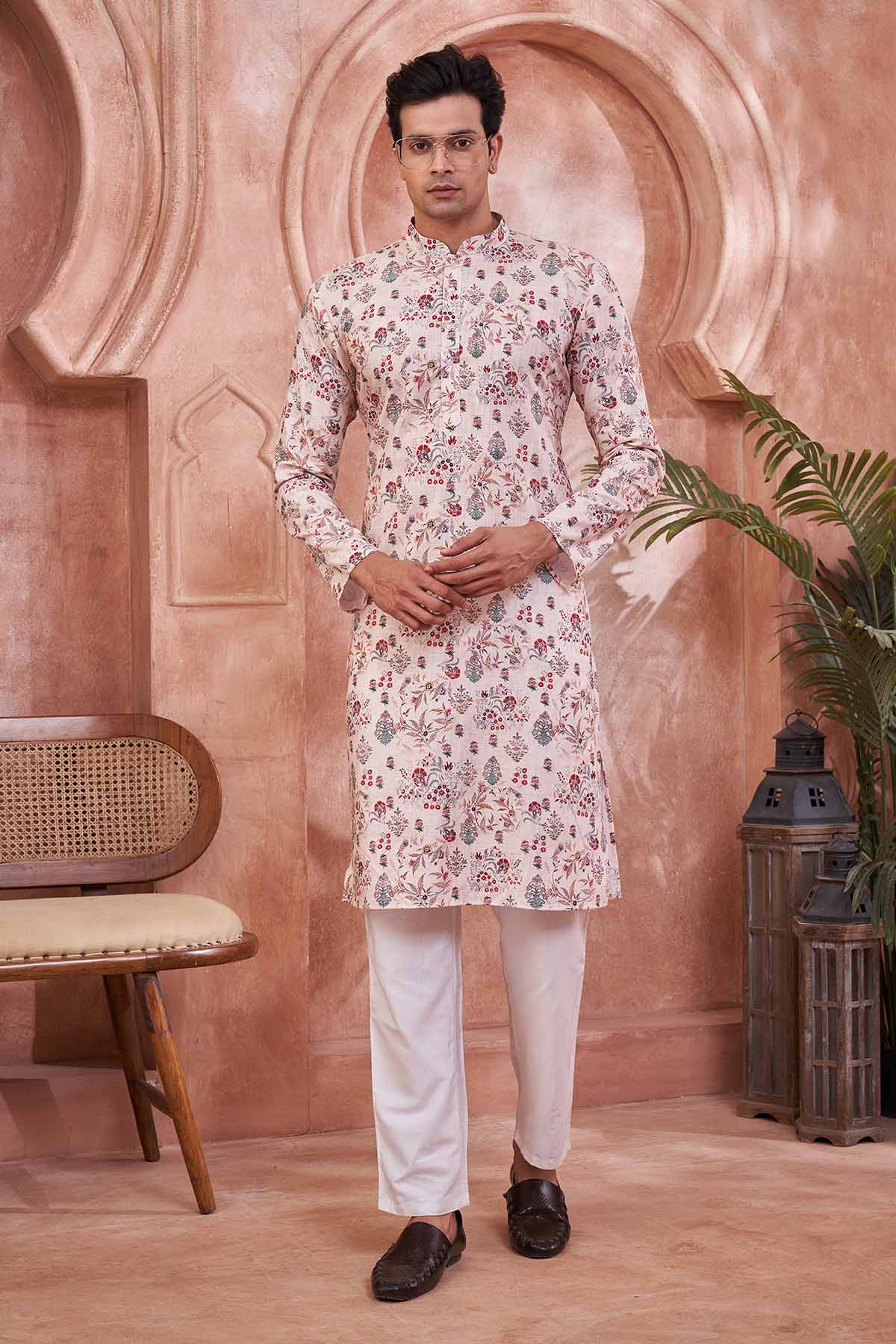 Buy Floral Print Pure Cotton Kurta by SNEHA B - Men for online at ScrollnShops