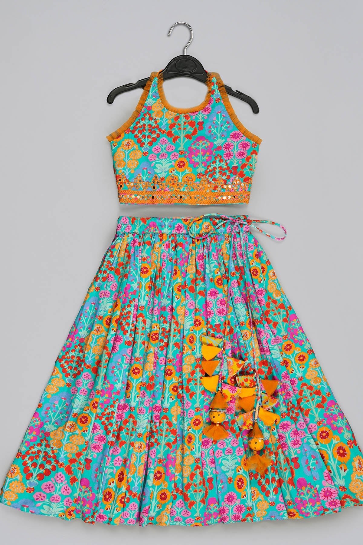 Buy Floral Printed Blue Lehenga Set for Kids by Little Brats Designer online available at scrollnshops